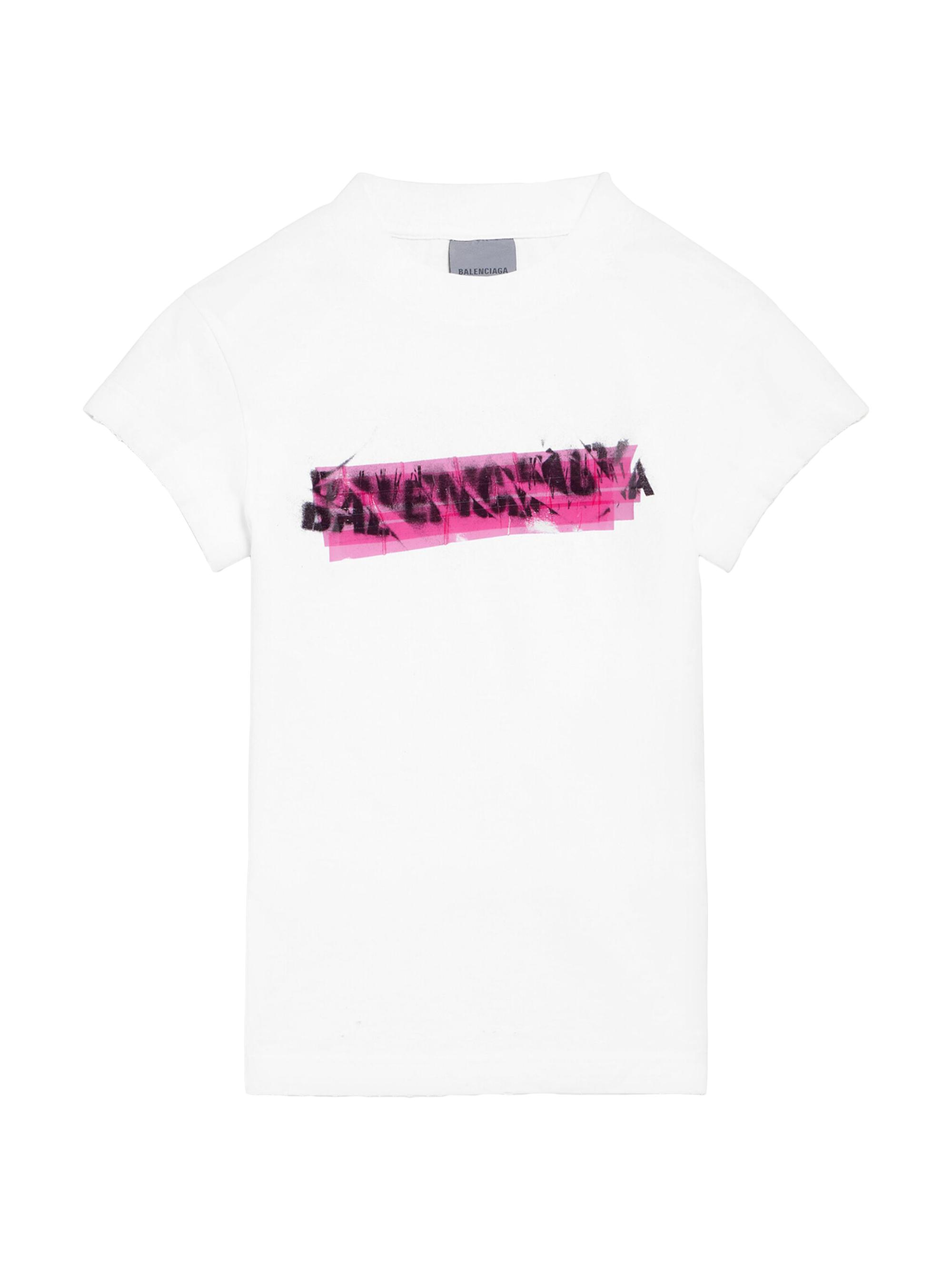 Balenciaga Women's Messy Spray Chopped Back T-Shirt - White