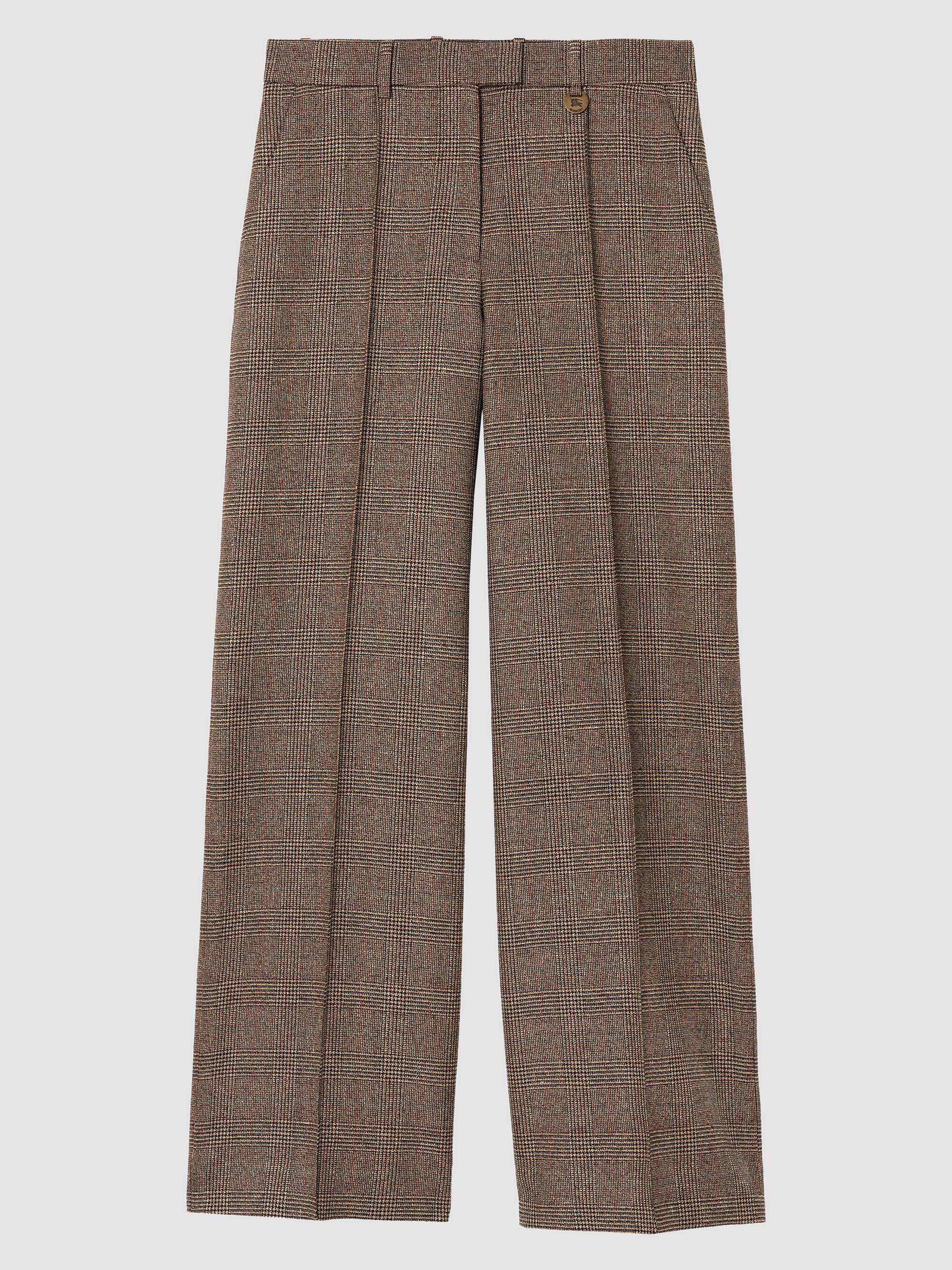 Burberry Women's Rozalyn Check Wool-Linen Tailored Trousers - Soap Beige