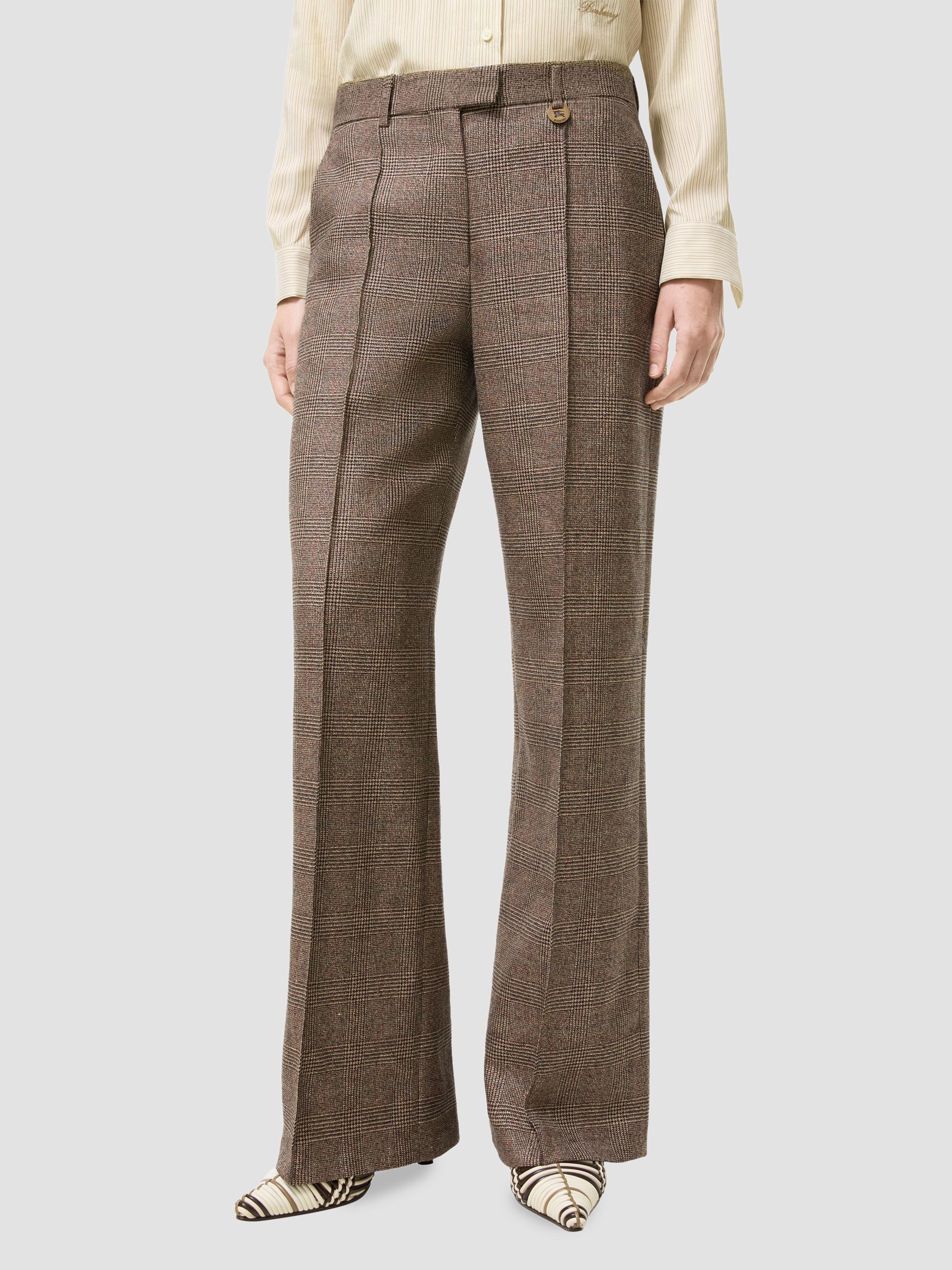 Burberry Women's Rozalyn Check Wool-Linen Tailored Trousers - Soap Beige | Thumbnail 2