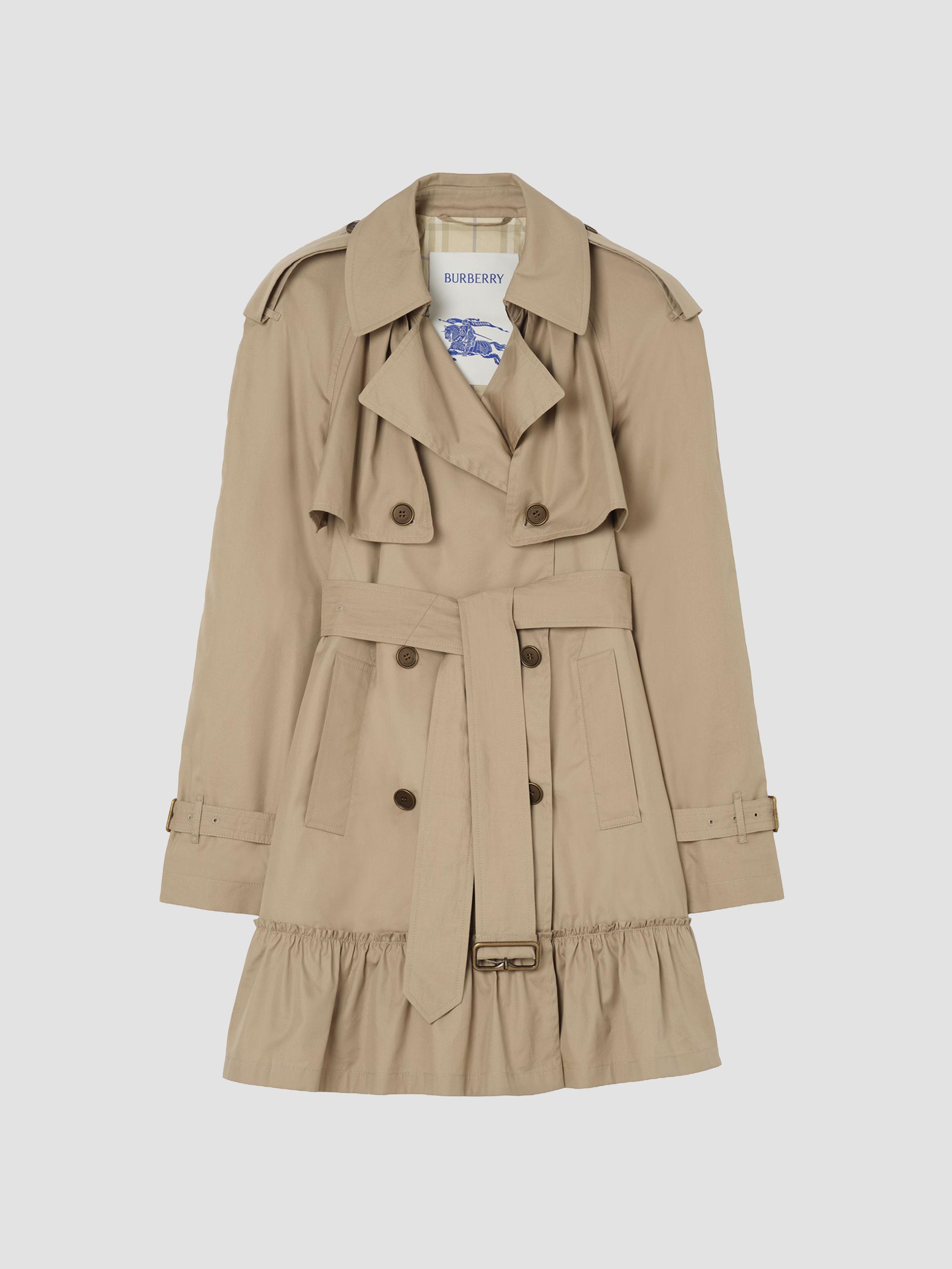 Burberry Women's Short Ruched Gabardine Trench Coat - Saltmarsh Beige | Thumbnail 6