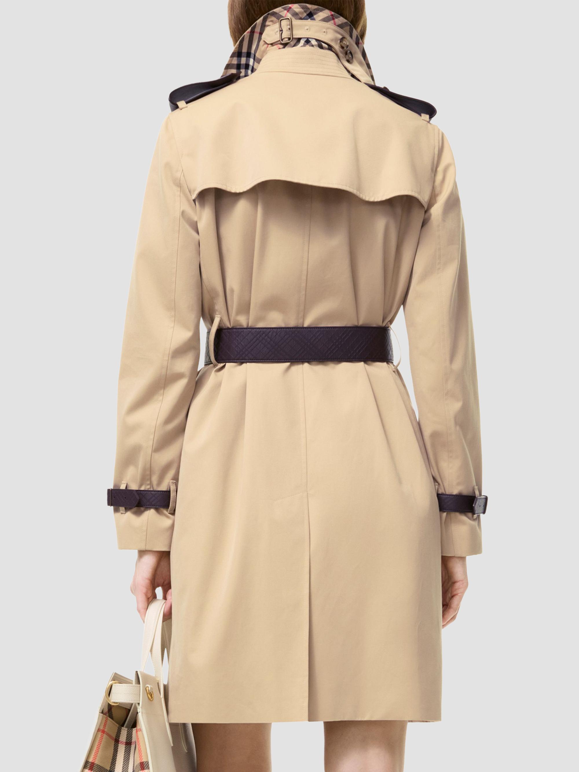 Burberry Kensington Leather-Trim Mid-Length Trench Coat | Saks