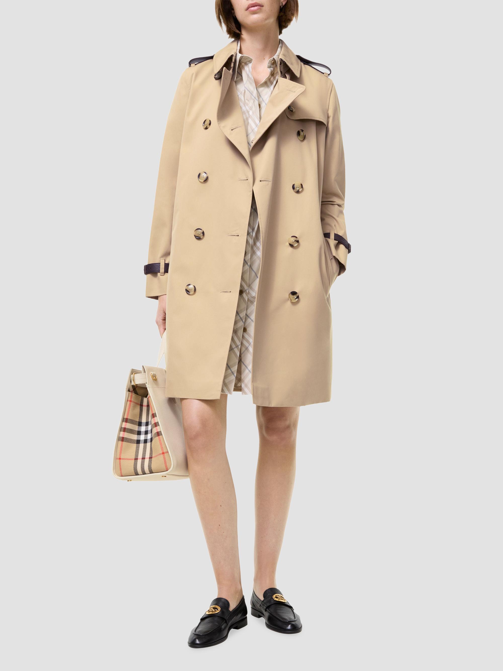 Burberry Kensington Leather-Trim Mid-Length Trench Coat | Saks