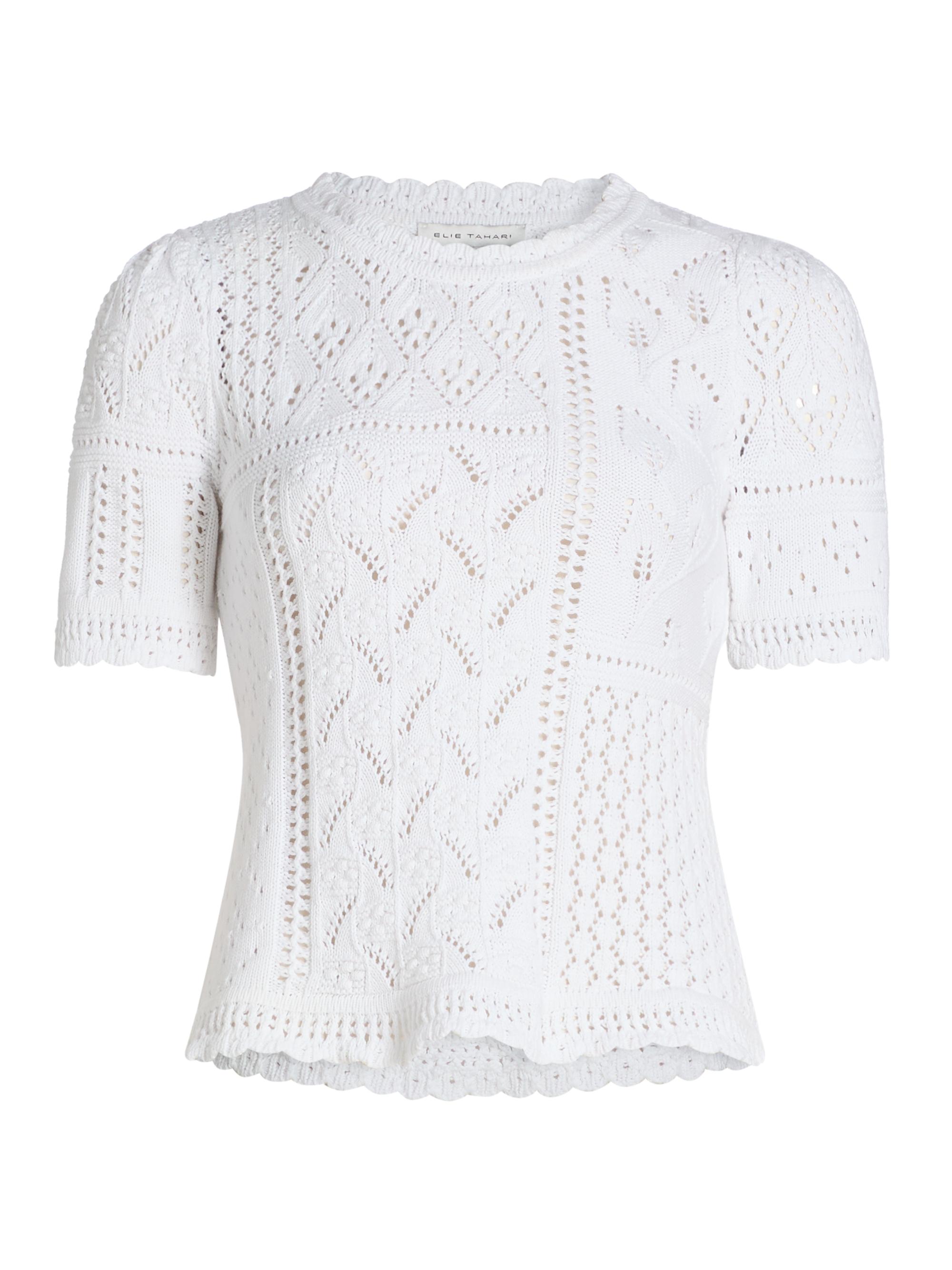 Elie Tahari Women's The Lily Pointelle Cotton Knit Short-Sleeve Sweater - Sky White
