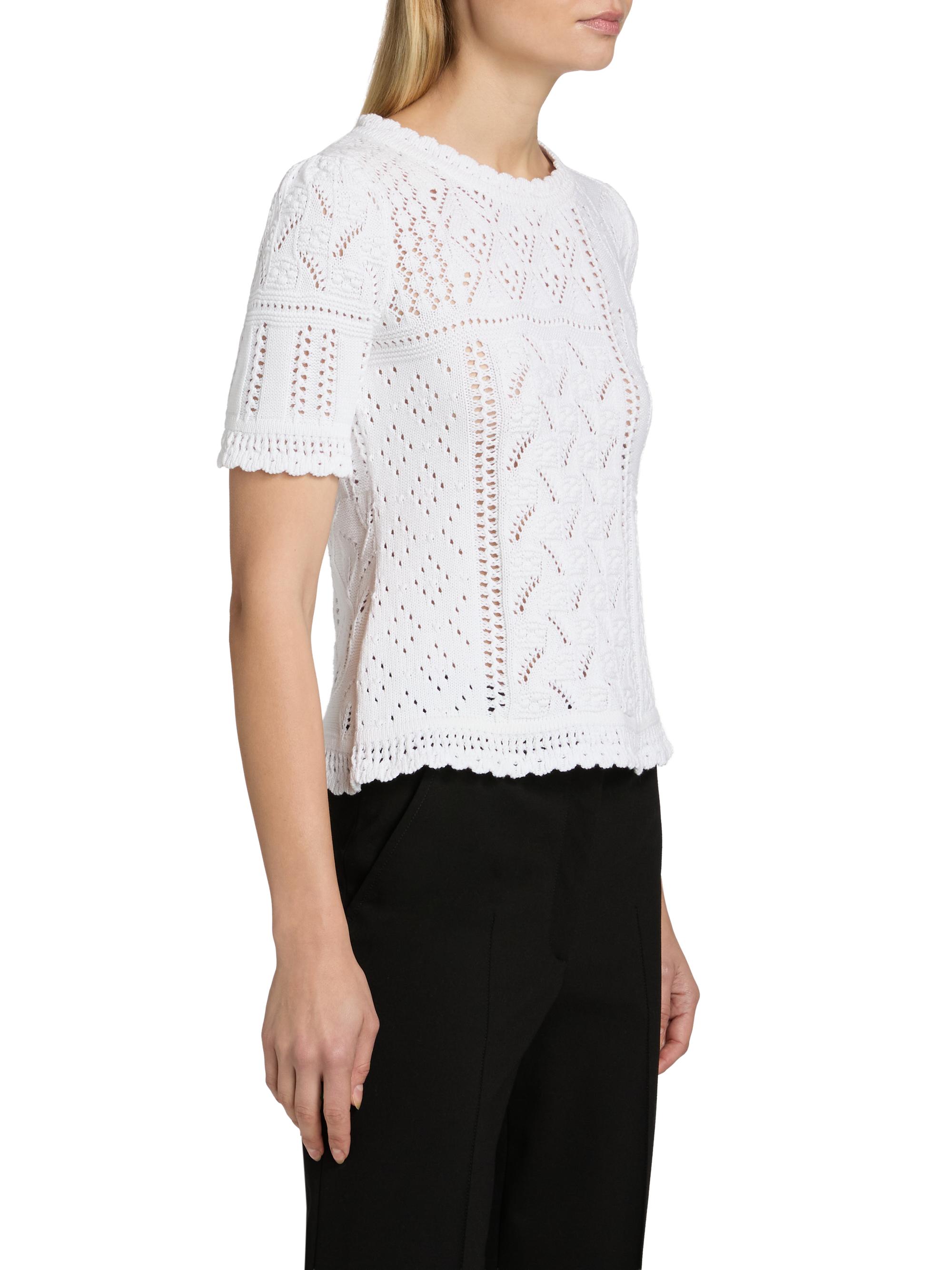 Elie Tahari Women's The Lily Pointelle Cotton Knit Short-Sleeve Sweater - Sky White | Thumbnail 4