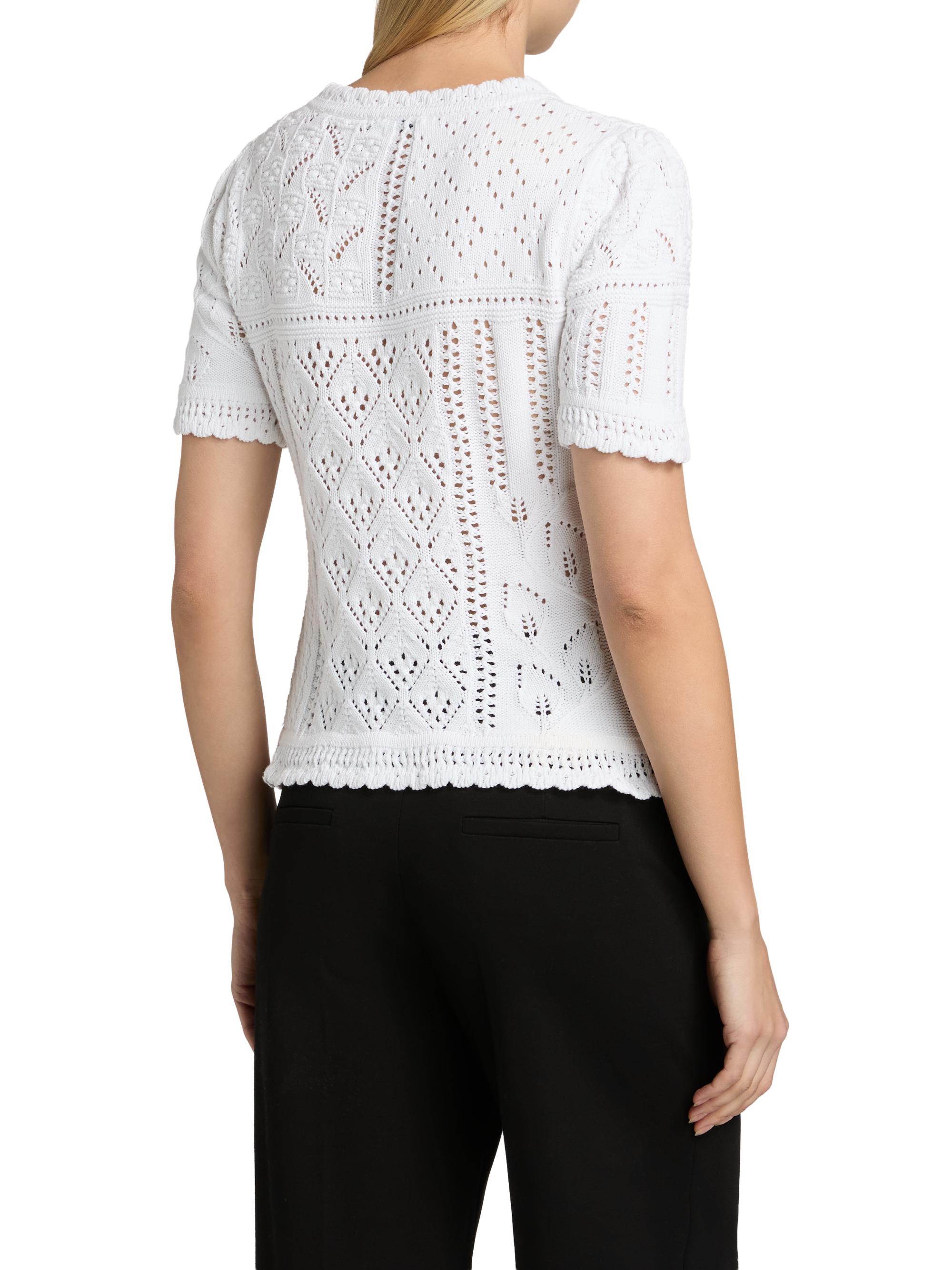 Elie Tahari Women's The Lily Pointelle Cotton Knit Short-Sleeve Sweater - Sky White | Thumbnail 5