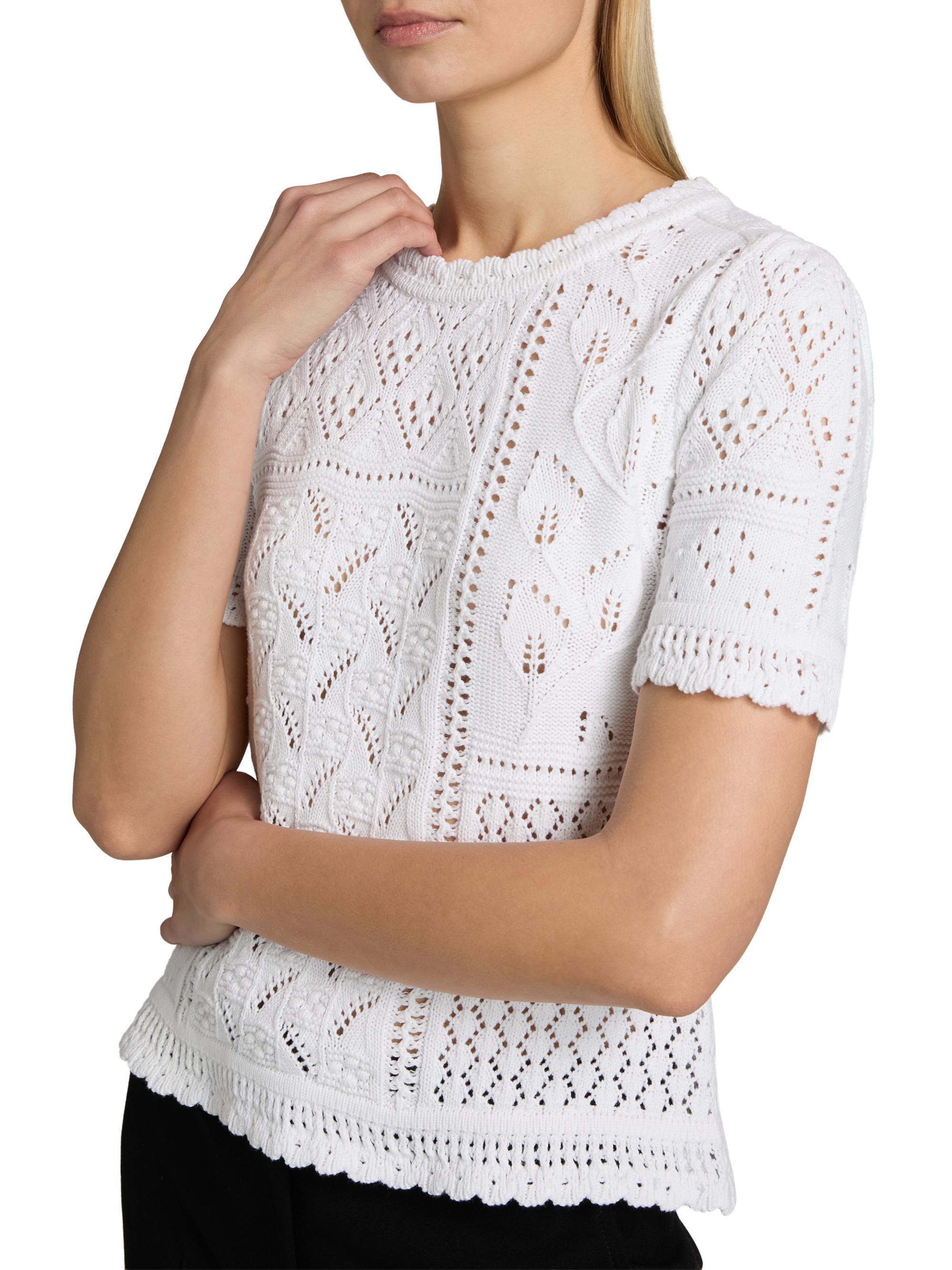 Elie Tahari Women's The Lily Pointelle Cotton Knit Short-Sleeve Sweater - Sky White | Thumbnail 6