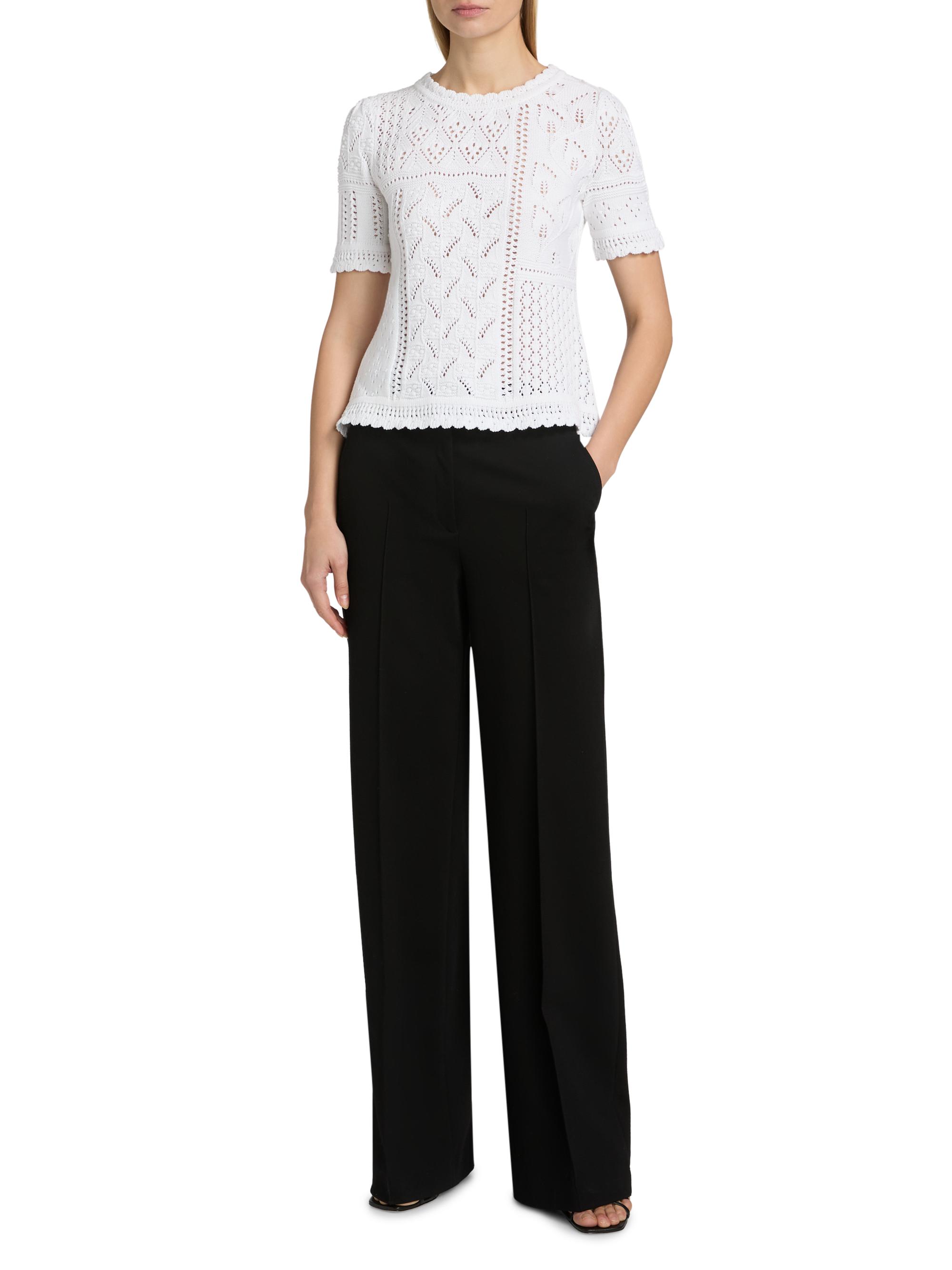 Elie Tahari Women's The Lily Pointelle Cotton Knit Short-Sleeve Sweater - Sky White | Thumbnail 2