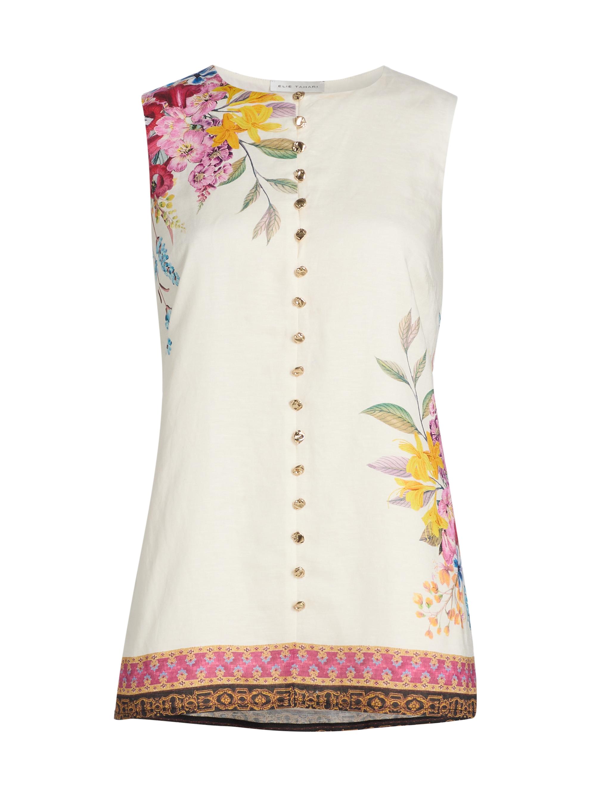 Elie Tahari Women's The Annalise Linen Blouse - Tiara Garden Print