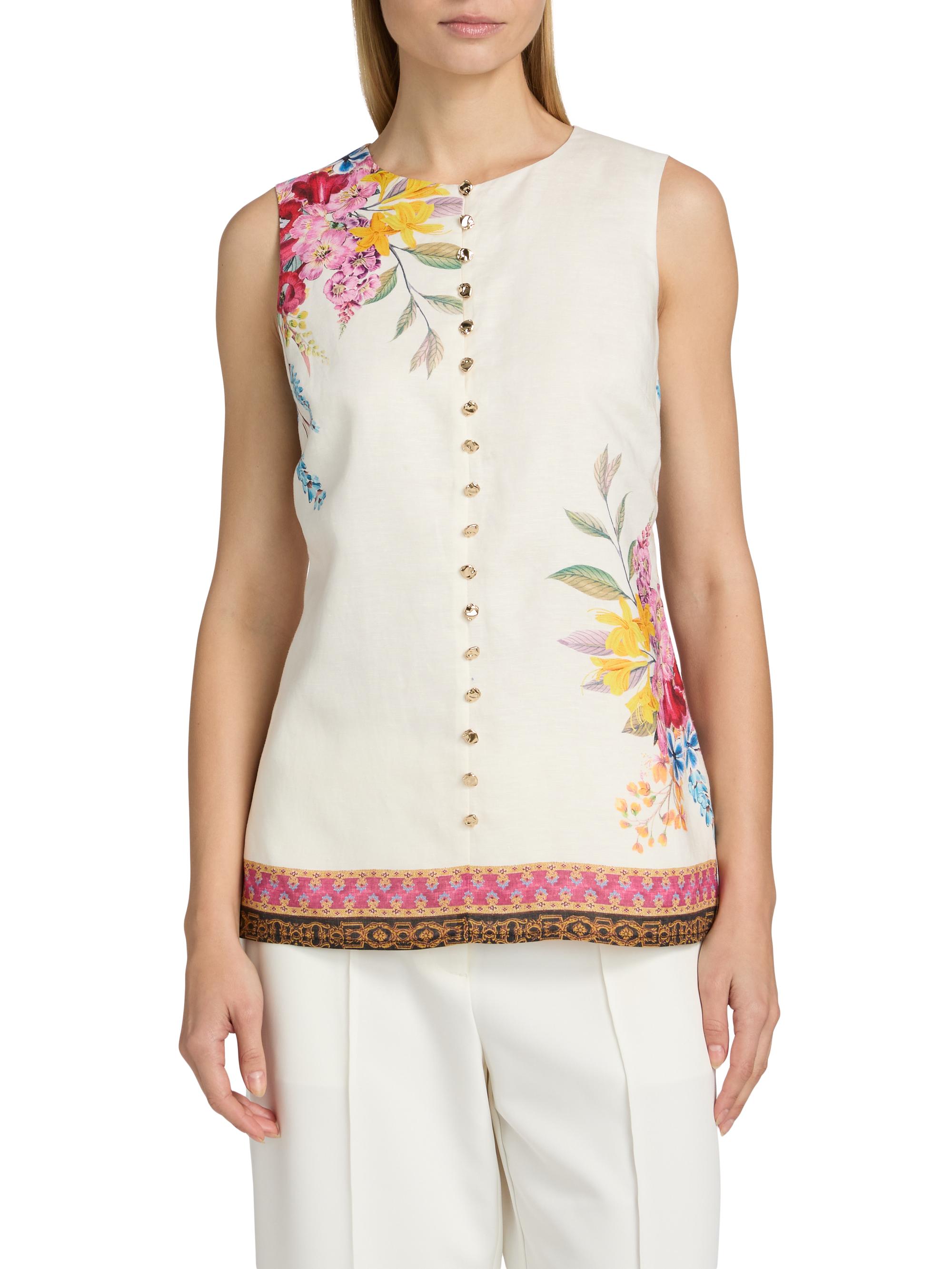 Elie Tahari Women's The Annalise Linen Blouse - Tiara Garden Print | Thumbnail 3