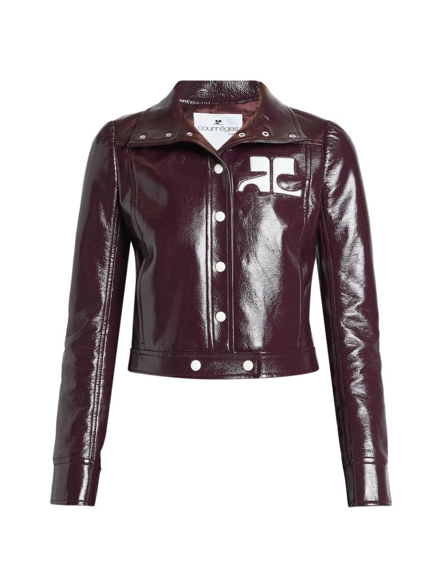 Courrèges Vinyl Blazer With Collared Neck And Long Sleeves In Brown