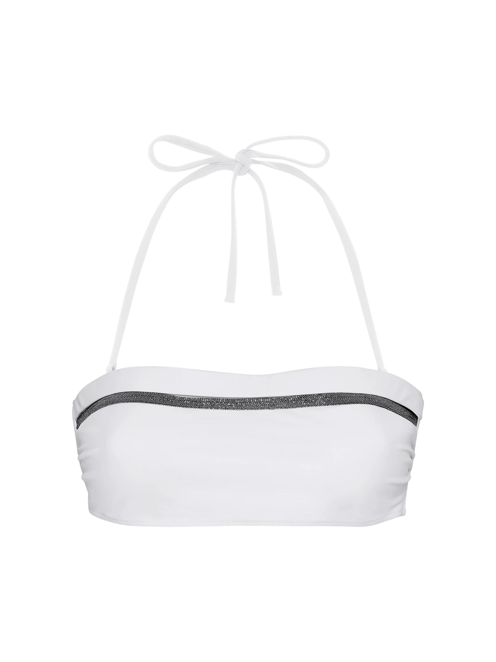 Brunello Cucinelli Women's Techno Jersey Bandeau Bikini Top with Monili - White | Thumbnail 6