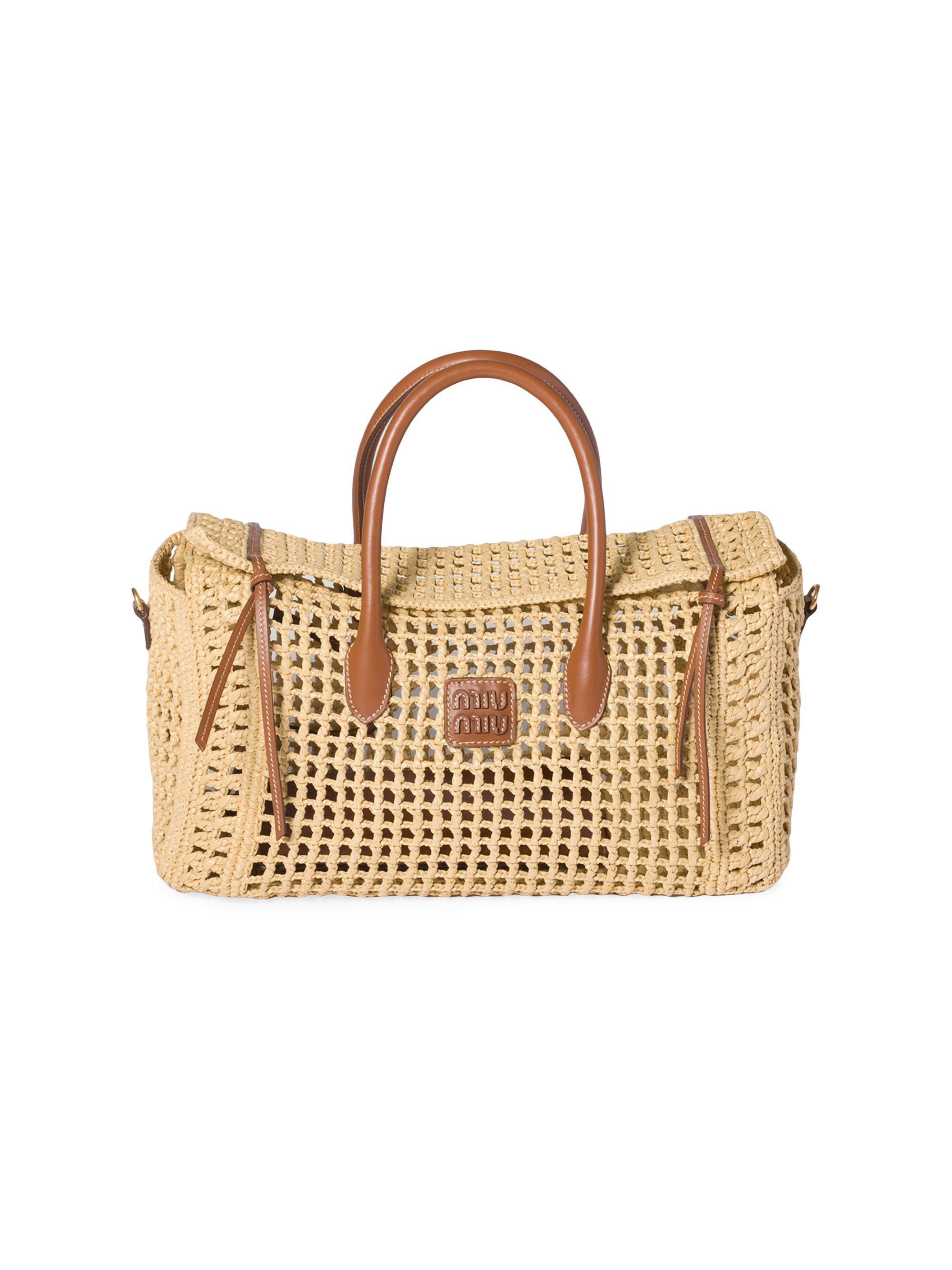 Miu Miu Women's Raffia Top Handle Bag - Beige Khaki
