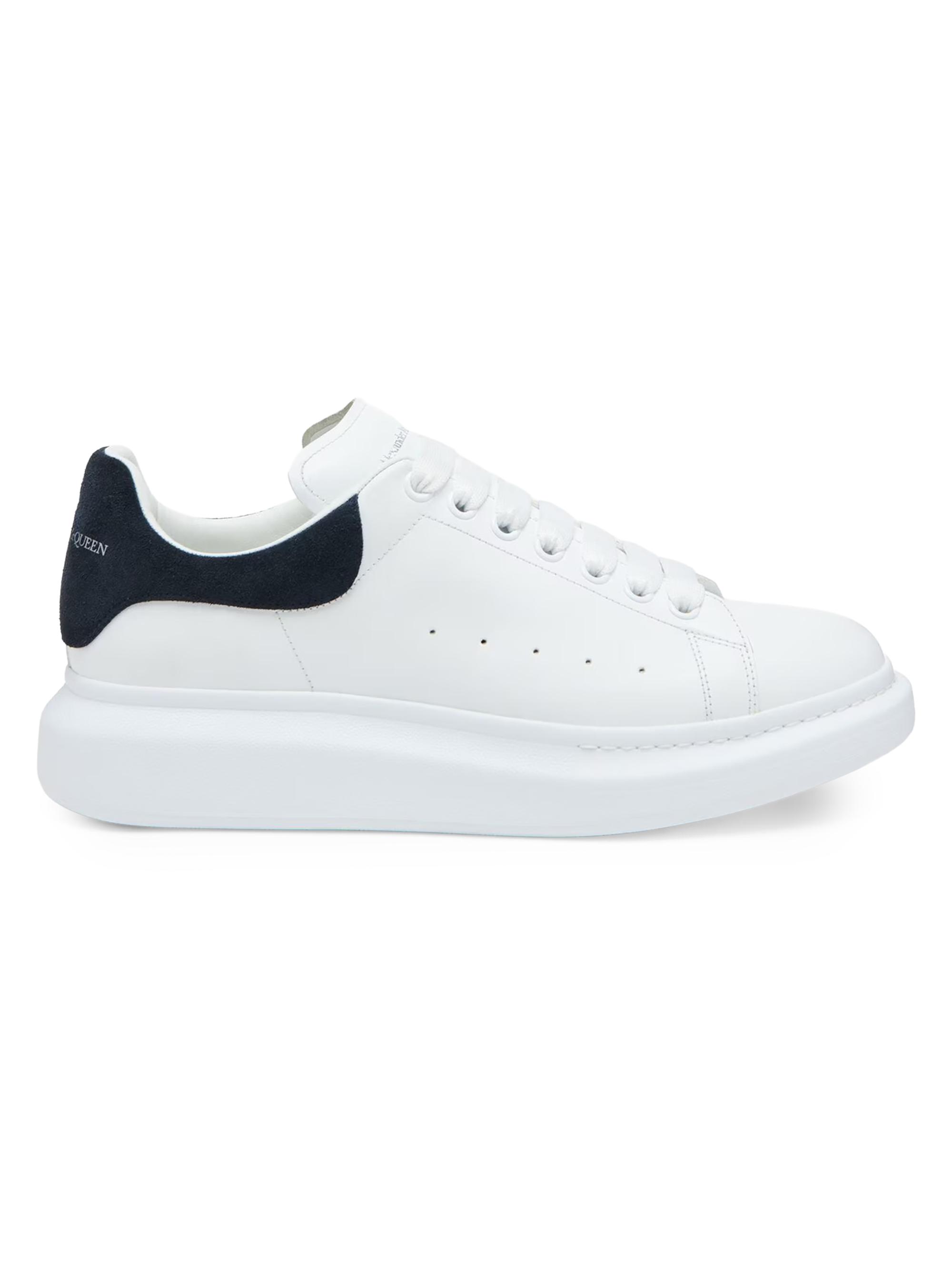 McQueen Men's Round Toe Leather Oversized Low-Top Sneakers - White Blue Grey