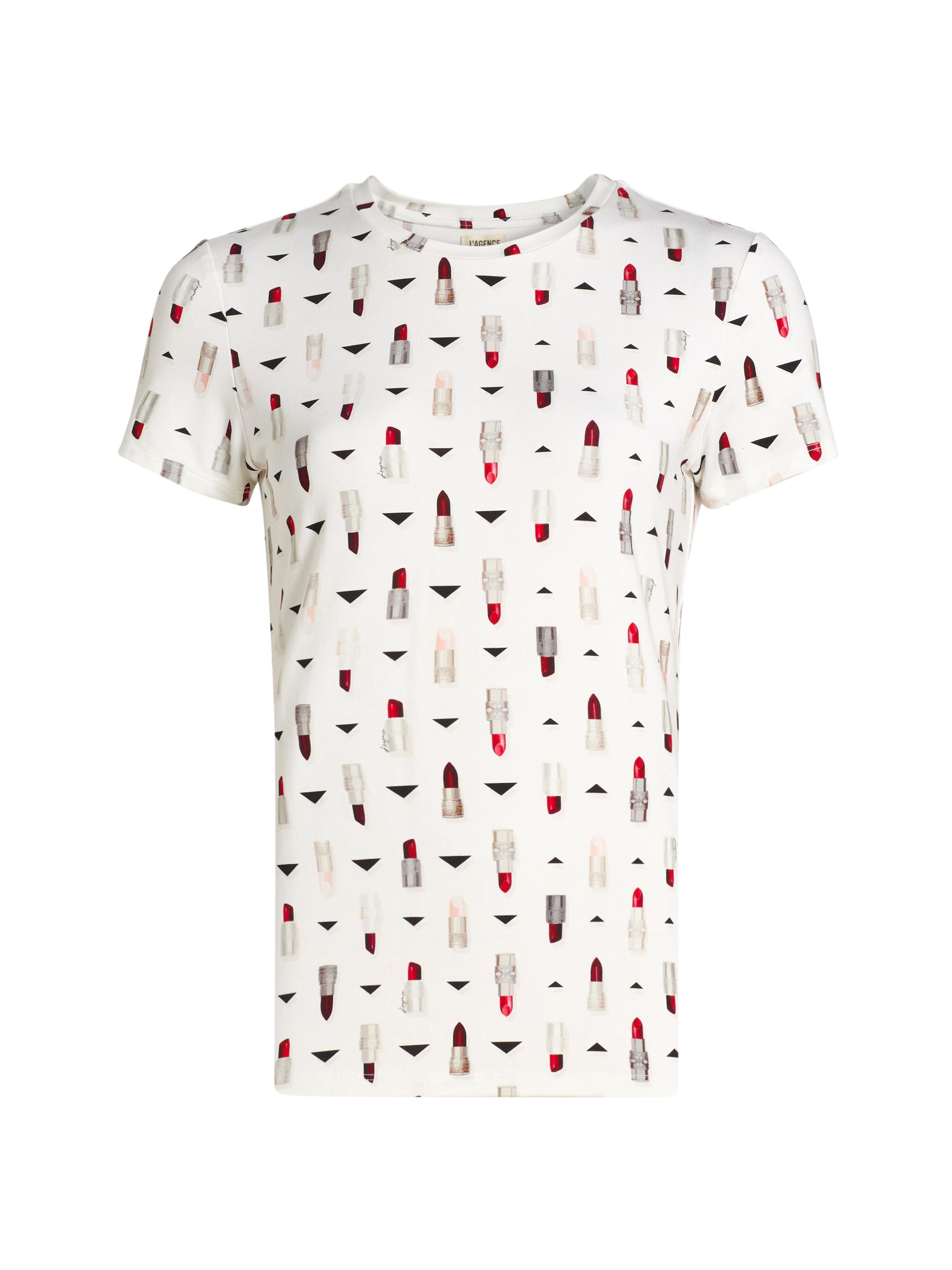 L'AGENCE Women's Ressi Lipstick-Print T-Shirt -  Lipstick Geometric