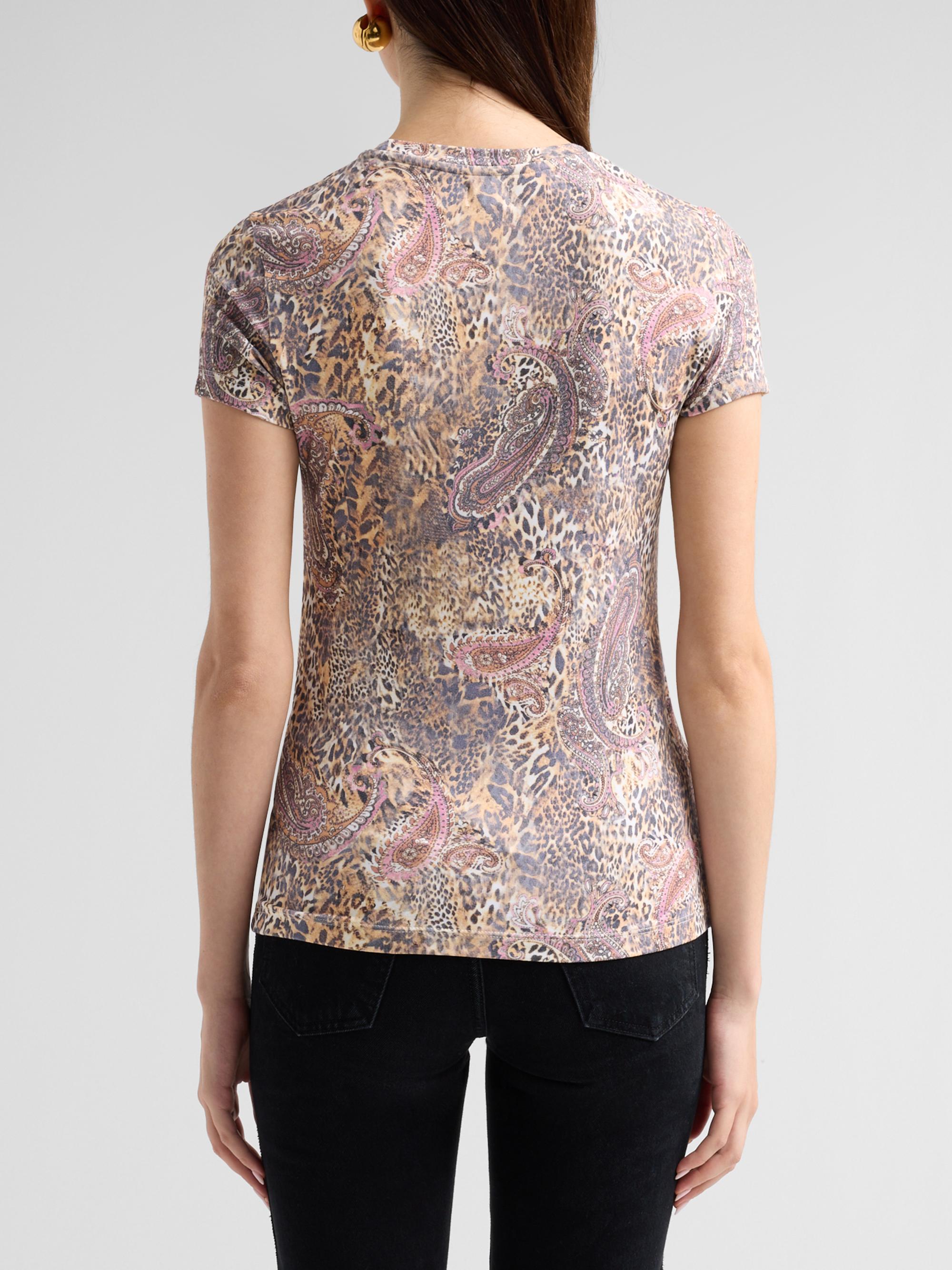 L'AGENCE Women's Ressi Paisley Leopard Print T-Shirt - Tan Valencia Leopard | Thumbnail 3
