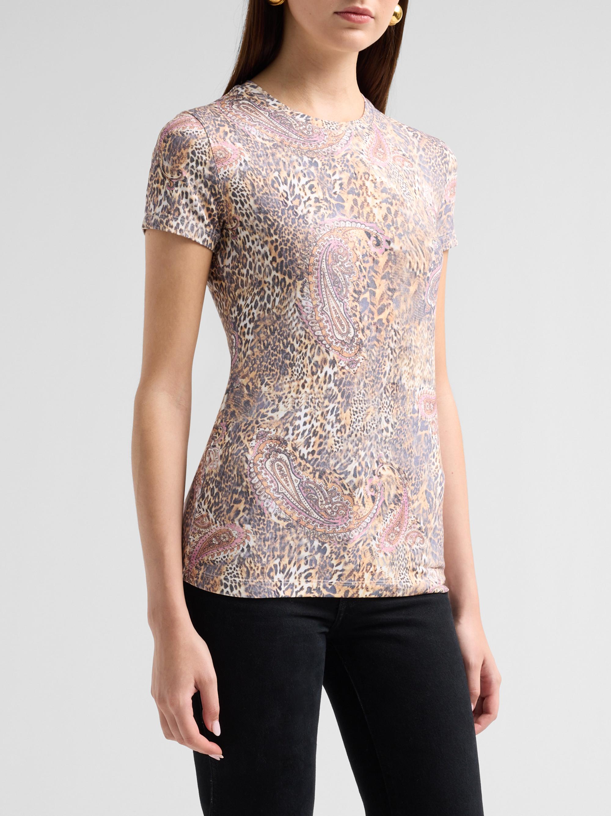 L'AGENCE Women's Ressi Paisley Leopard Print T-Shirt - Tan Valencia Leopard | Thumbnail 4