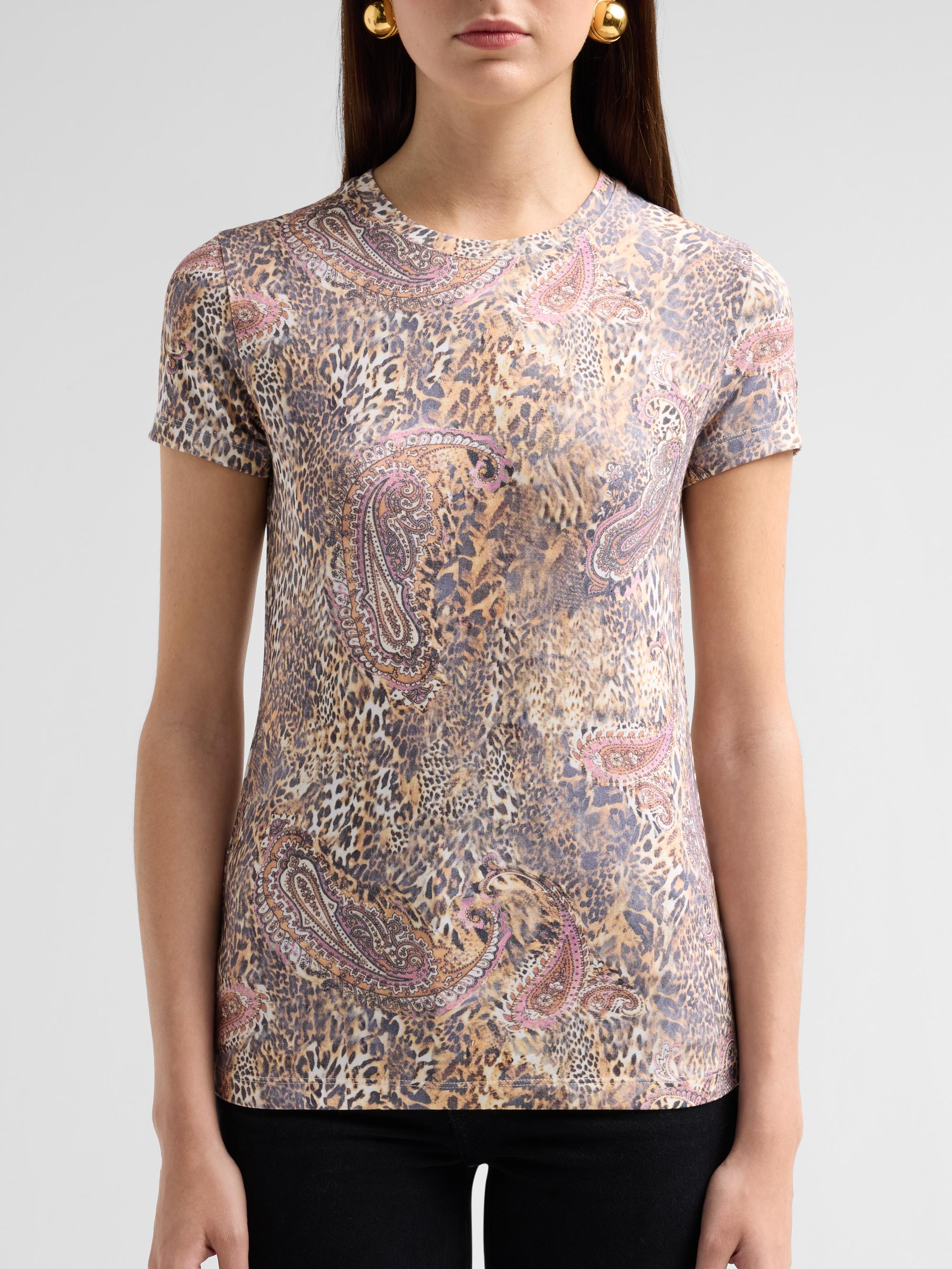 L'AGENCE Women's Ressi Paisley Leopard Print T-Shirt - Tan Valencia Leopard | Thumbnail 5