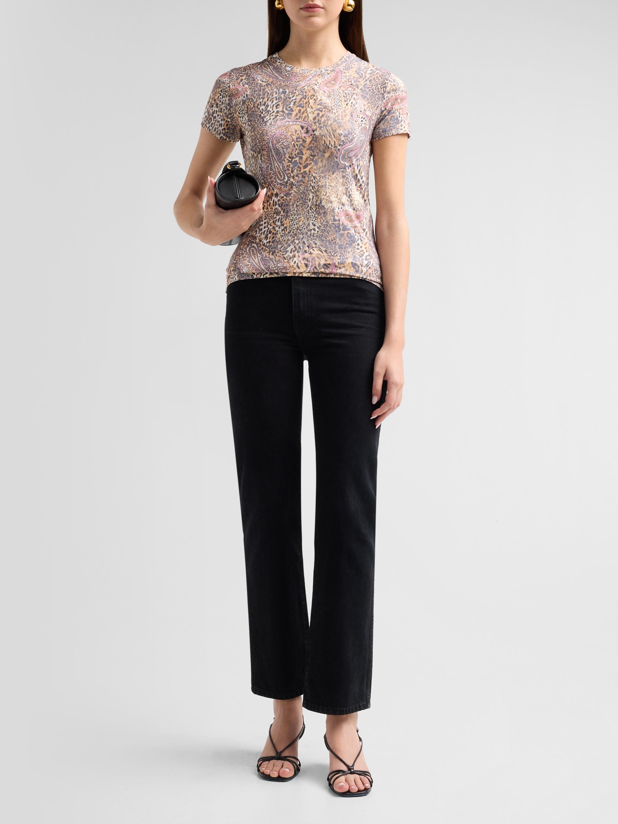 L'AGENCE Women's Ressi Paisley Leopard Print T-Shirt - Tan Valencia Leopard | Thumbnail 2