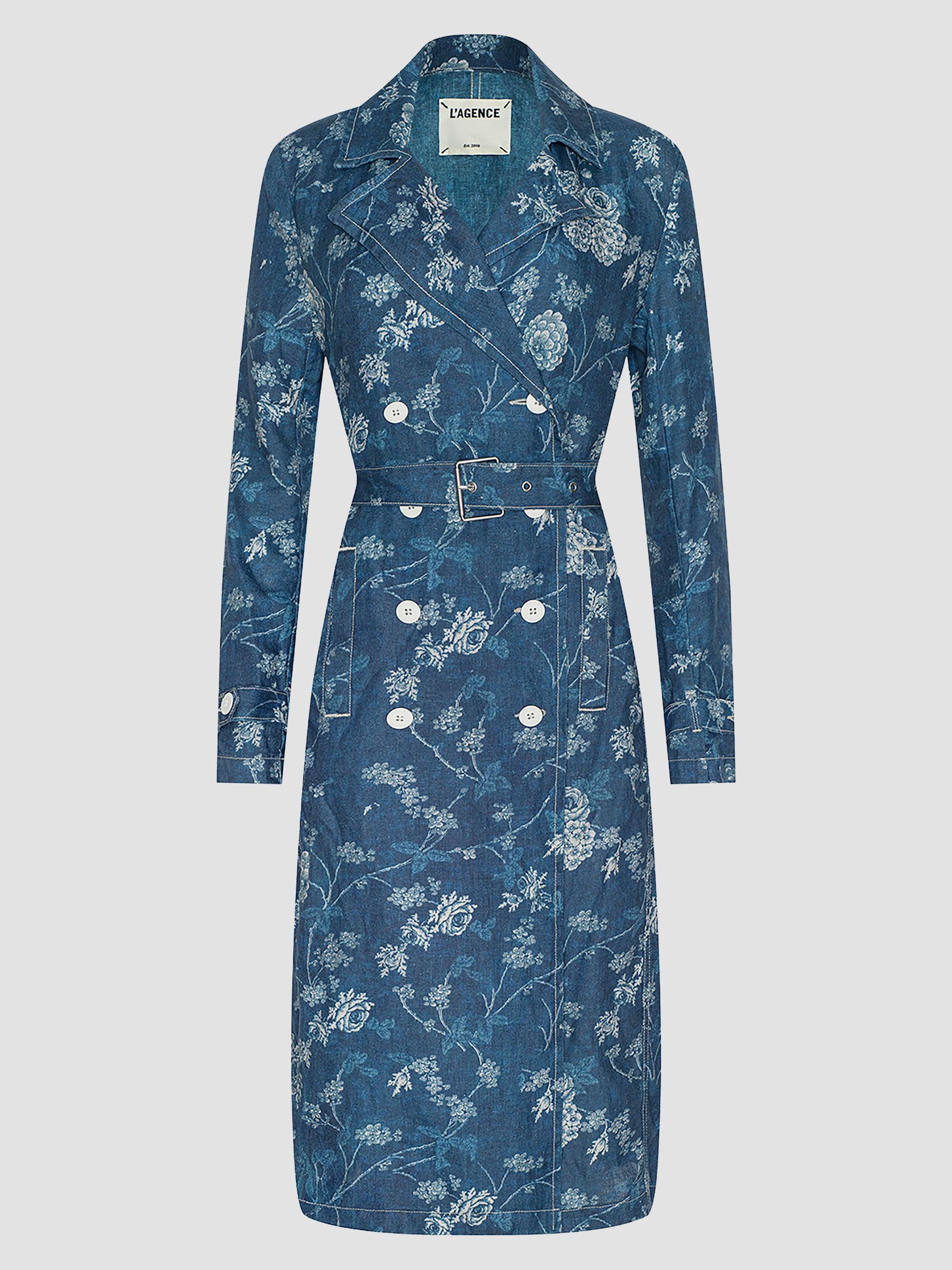 L'AGENCE Women's Bradley Floral Linen Trench Coat - Navy Floral Print | Thumbnail 5