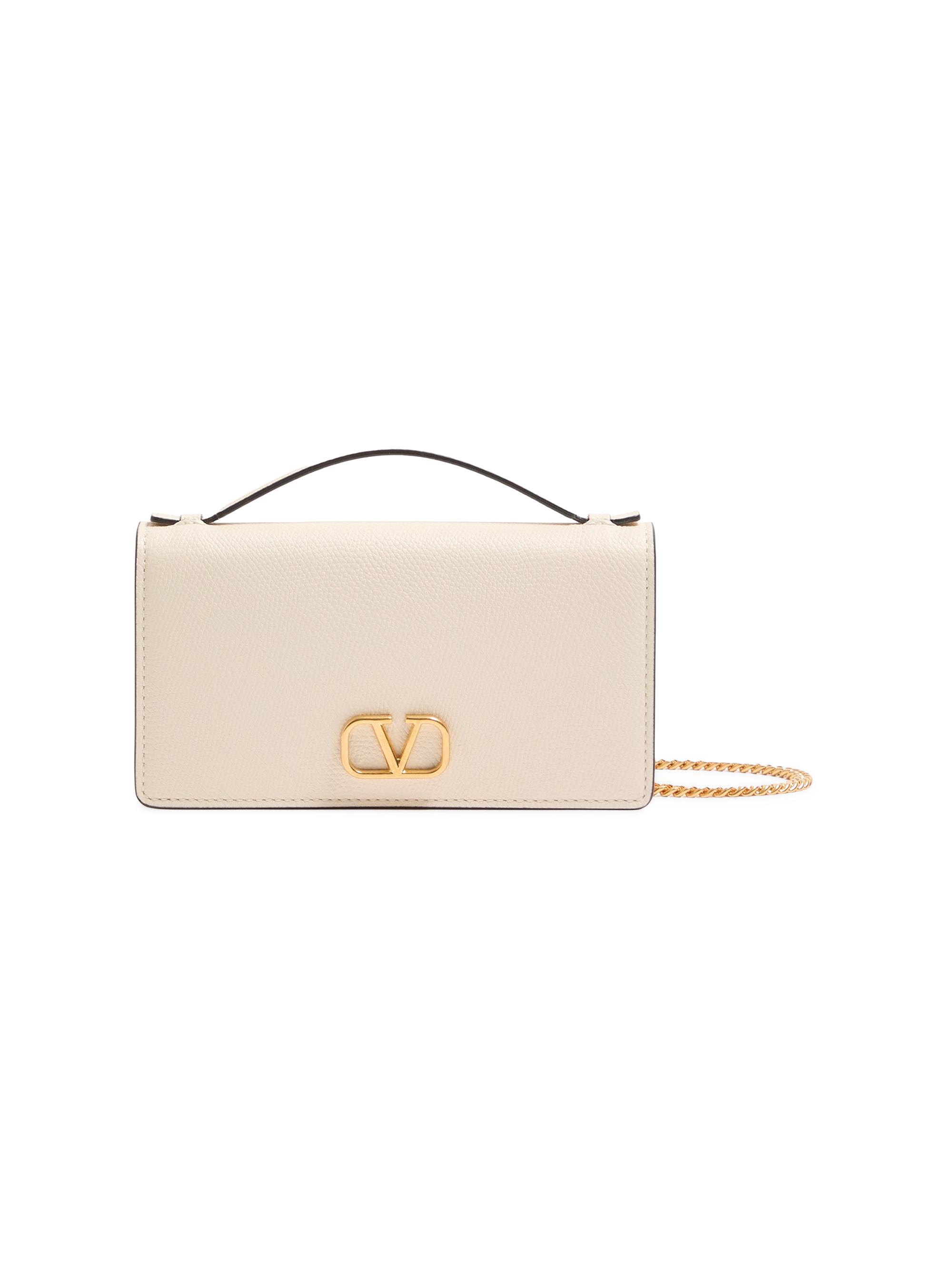 Valentino Garavani Women's Vlogo Signature Grainy Calfskin Wallet with Chain - Light