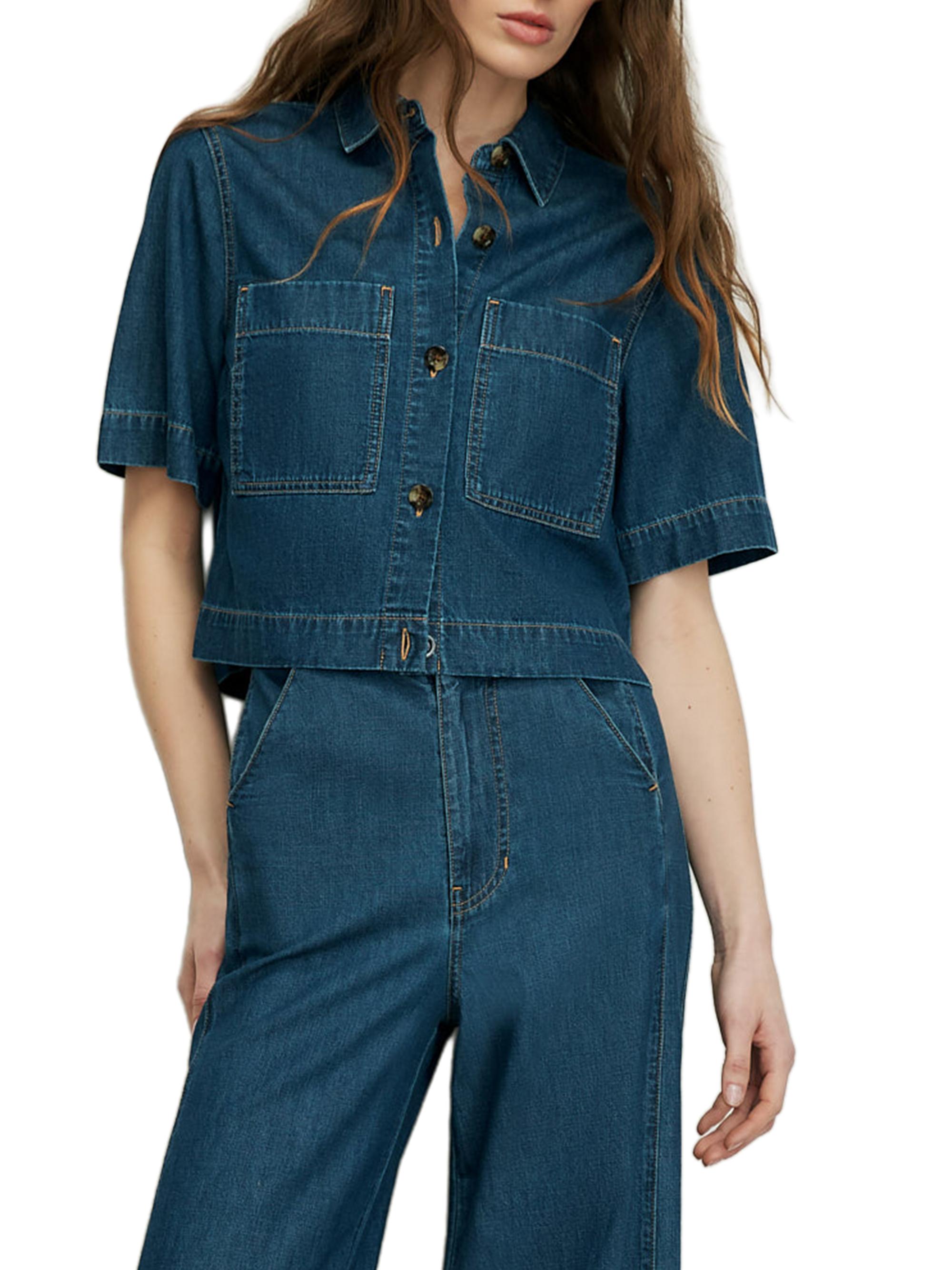 Veronica Beard Women's Spruce Denim Short-Sleeve Shirt - Starry Night | Thumbnail 3