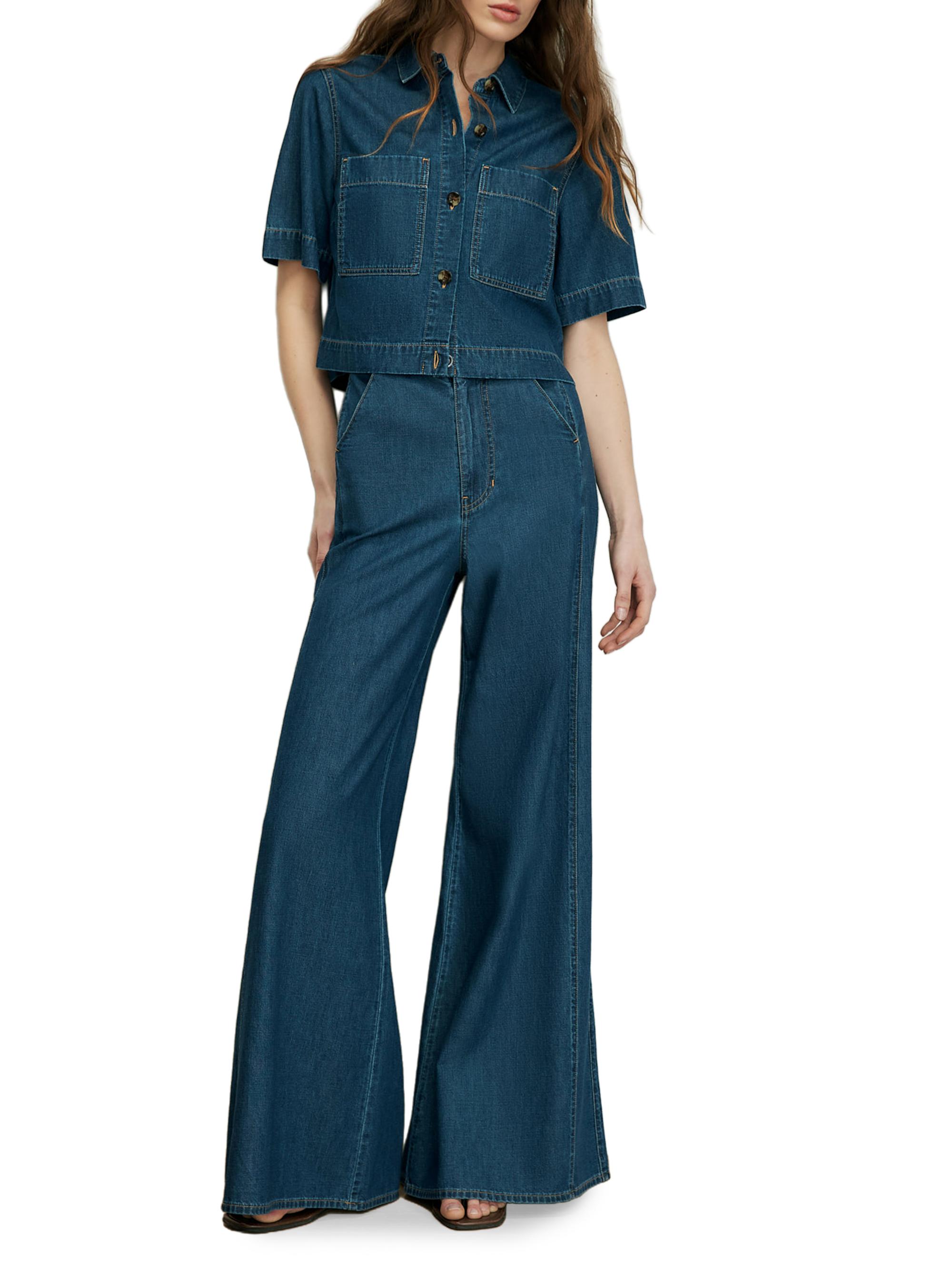 Veronica Beard Women's Spruce Denim Short-Sleeve Shirt - Starry Night | Thumbnail 2