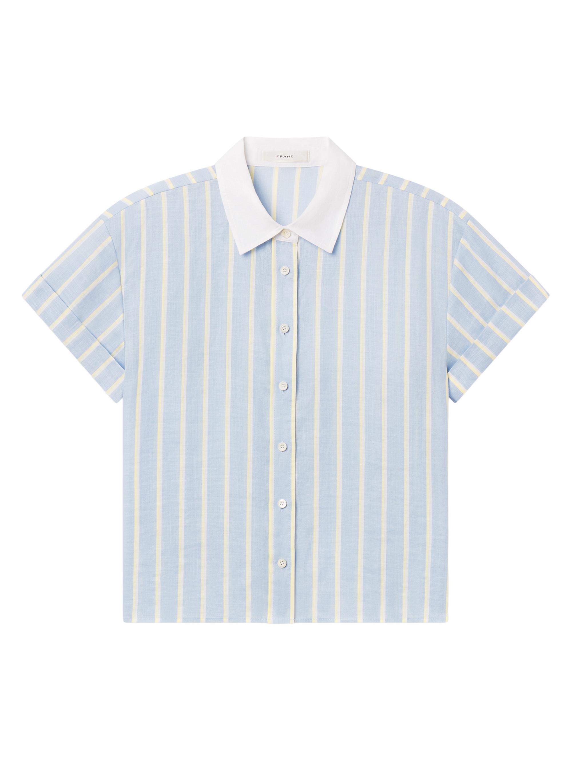FRAME Women's The Linen Boardwalk Shirt - Chambray Blue Multi - Women's Clothing