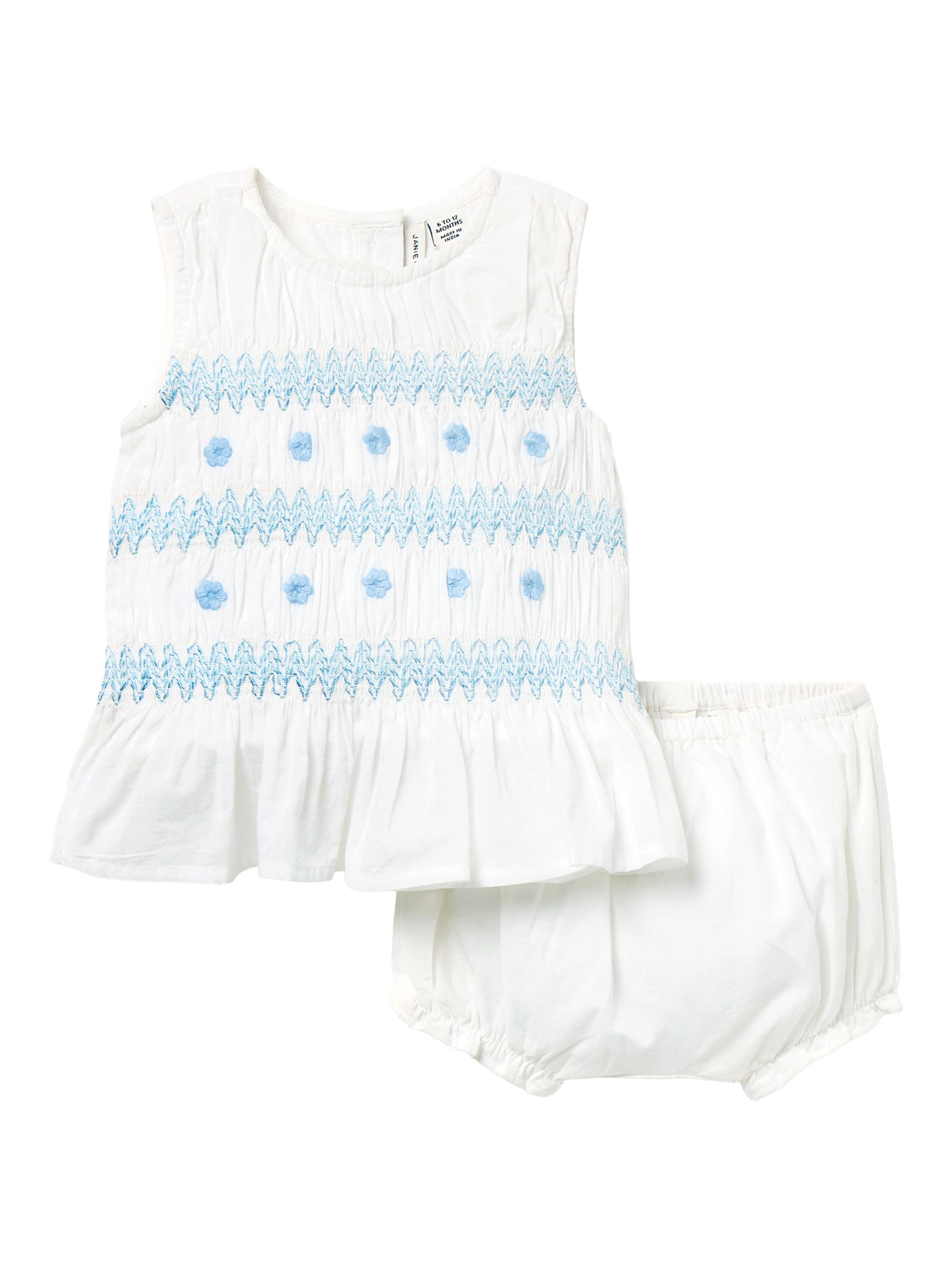 Janie and Jack Baby Girl's Smocked Peplum Top & Bloomers Set - White 18 Months | Thumbnail 4