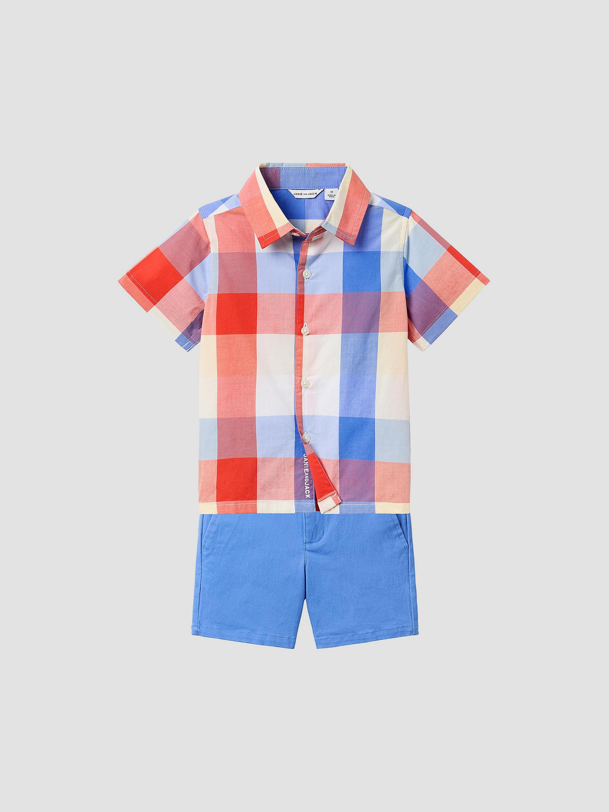 Janie and Jack Boy's Little Boy's & Boy's Getaway Madras Shirt & Shorts Set - Multicolor - Size 6