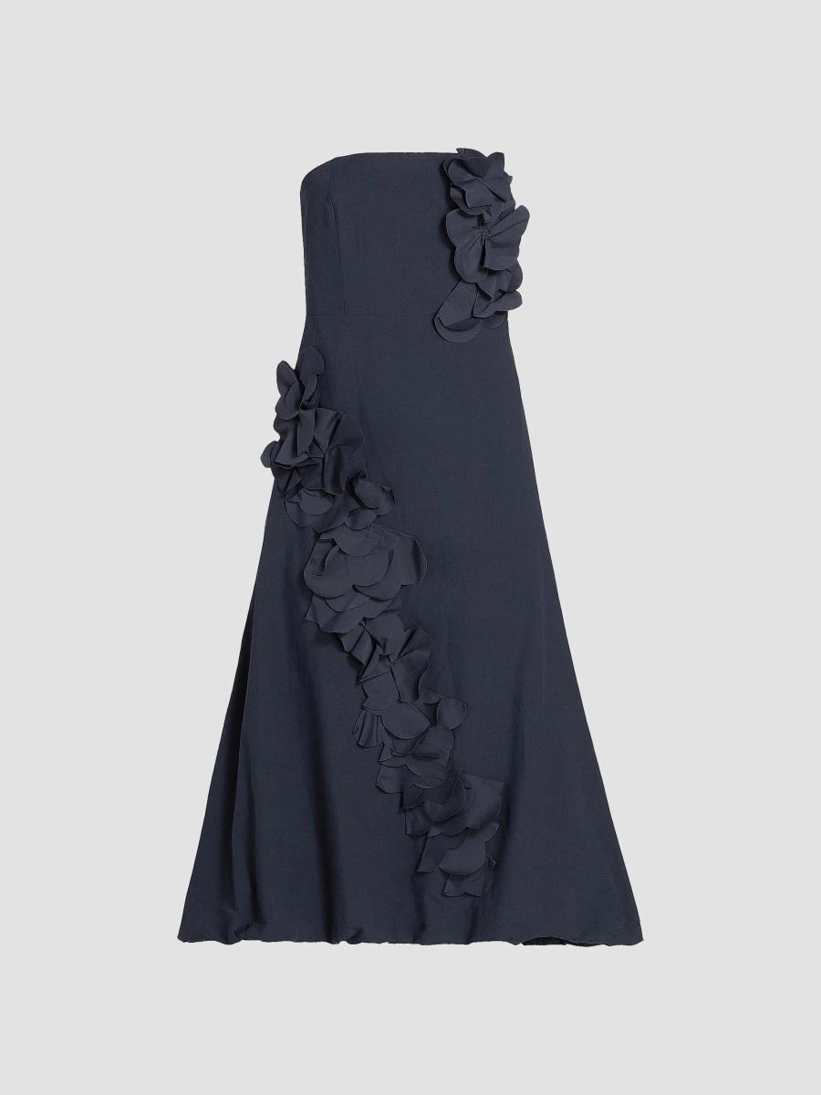 Ramy Brook Zaria Floral Appliqué Cotton-Blend Strapless Midi-Dress