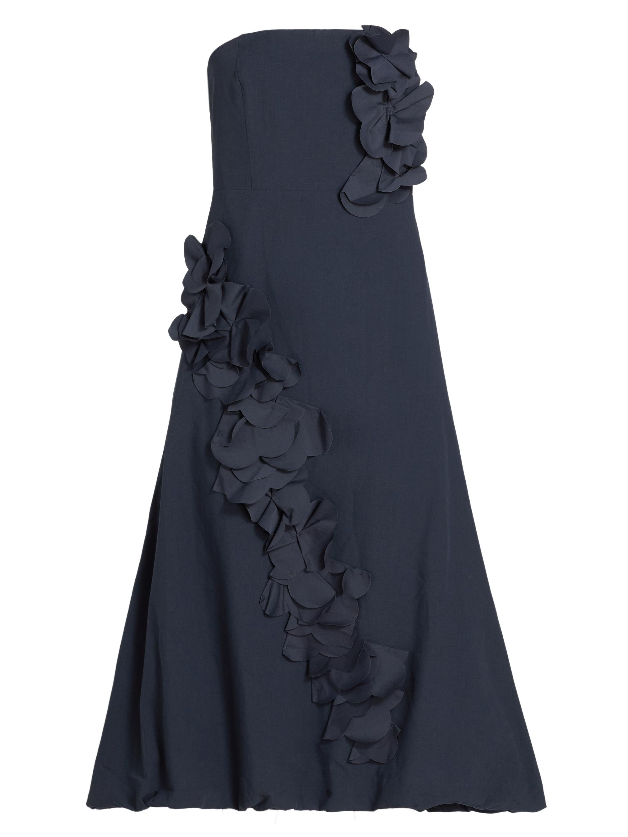 Ramy Brook Women's Zaria Floral Appliqué Cotton-Blend Strapless Midi-Dress - Navy