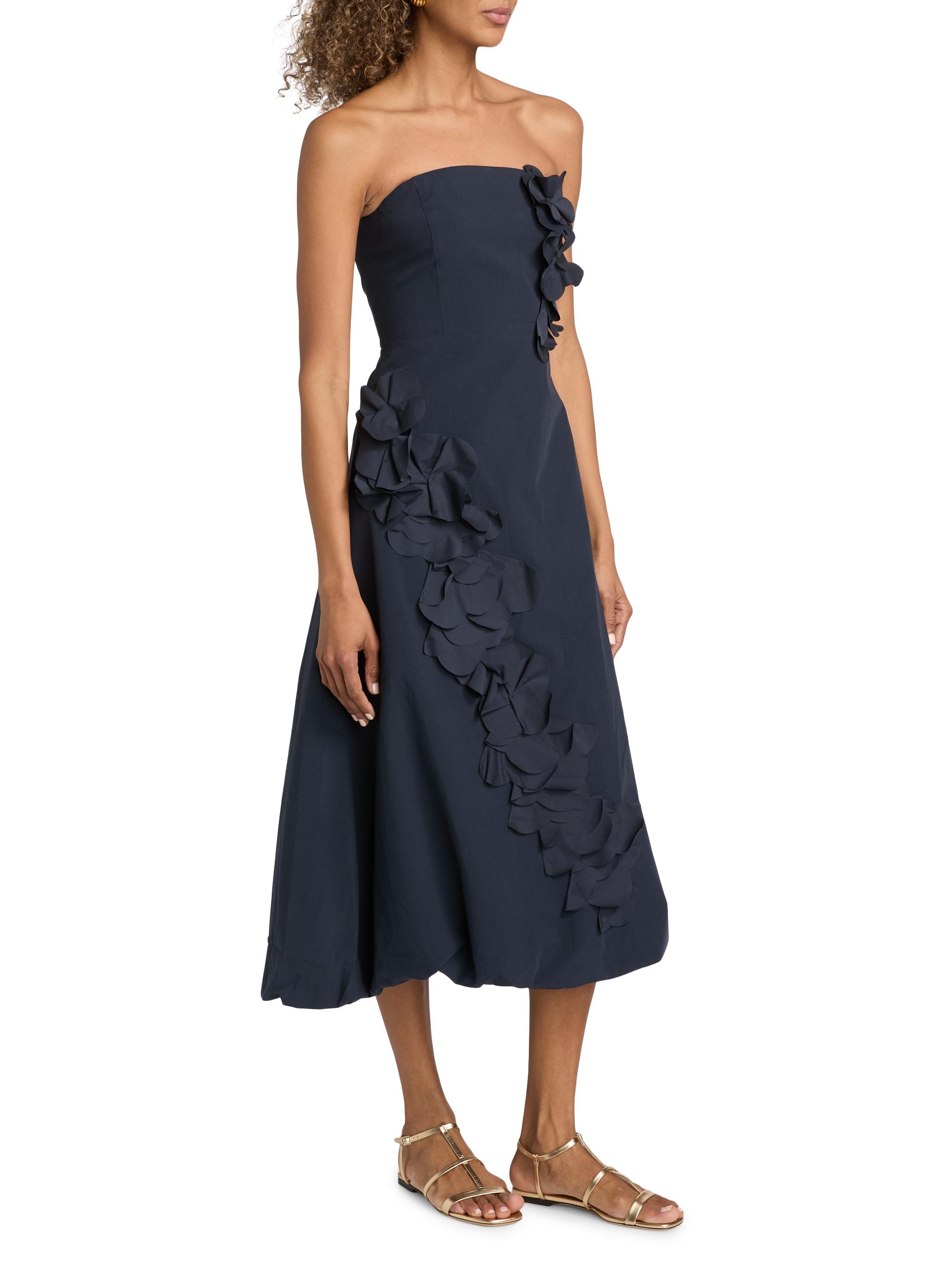 Ramy Brook Zaria Floral Appliqué Cotton-Blend Strapless Midi-Dress