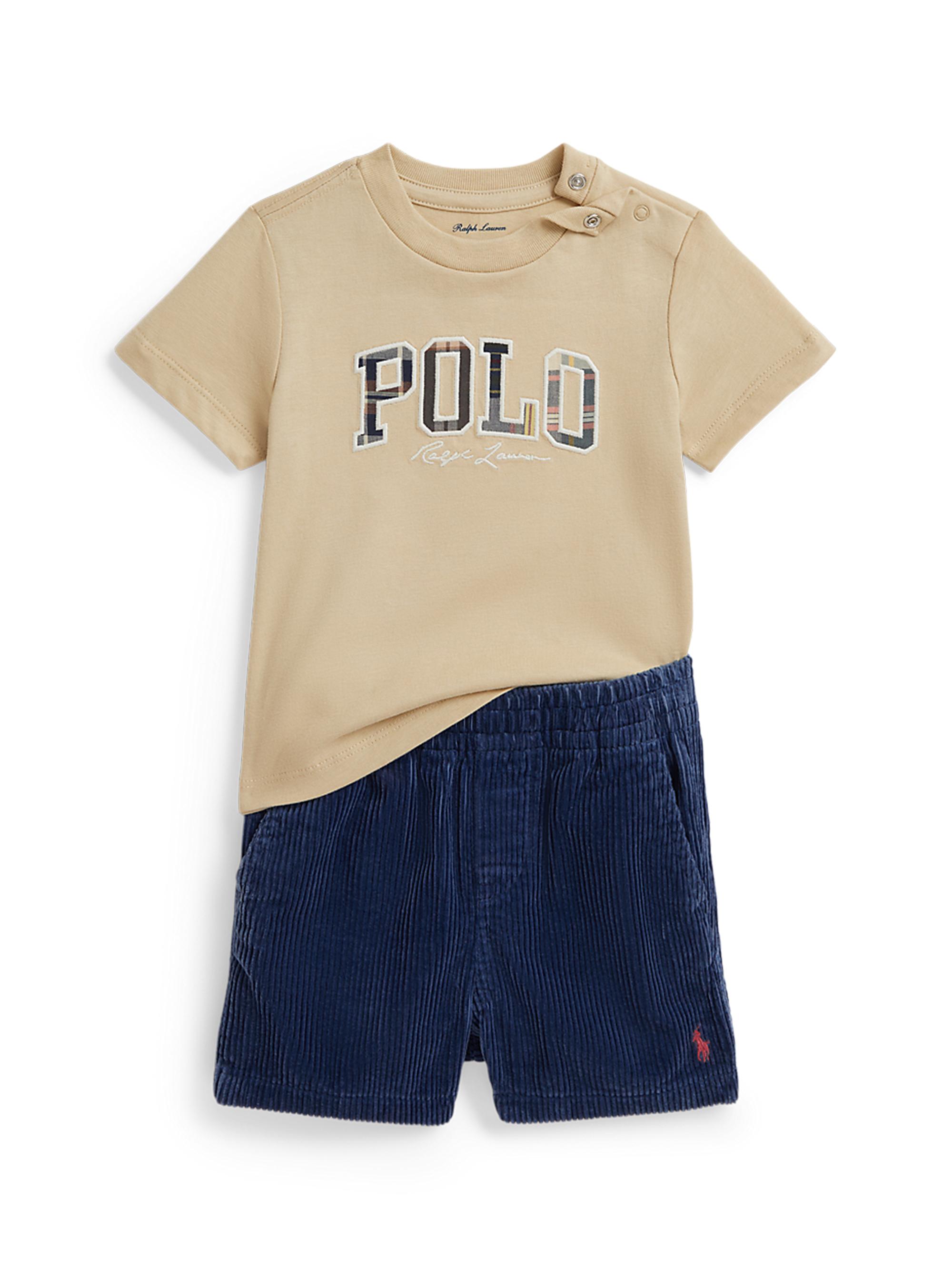Polo Ralph Lauren Baby Boy's Plaid Logo T-Shirt & Corduroy Shorts Set - Tallow Cream 9 Months
