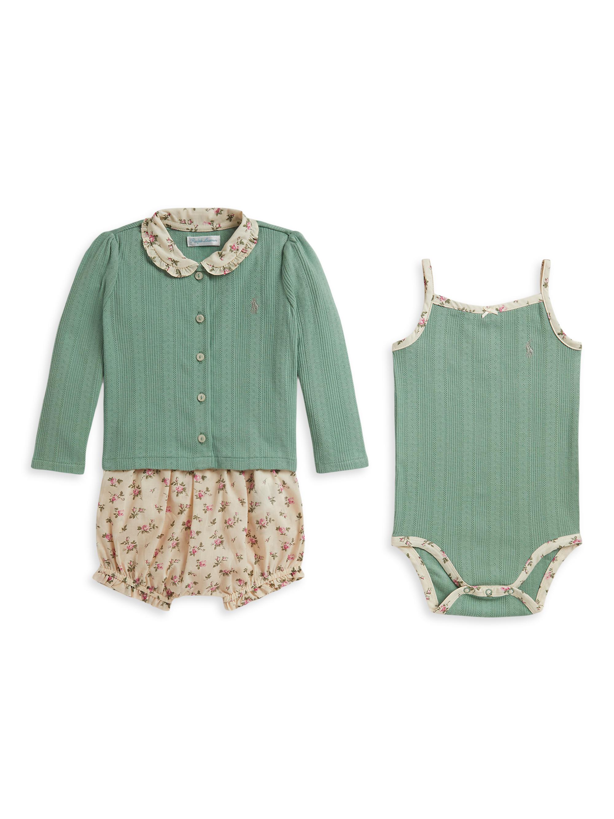 Polo Ralph Lauren Baby Girl's 3-Piece Cardigan, Bloomers & Bodysuit Set - Faded Mint 9 Months