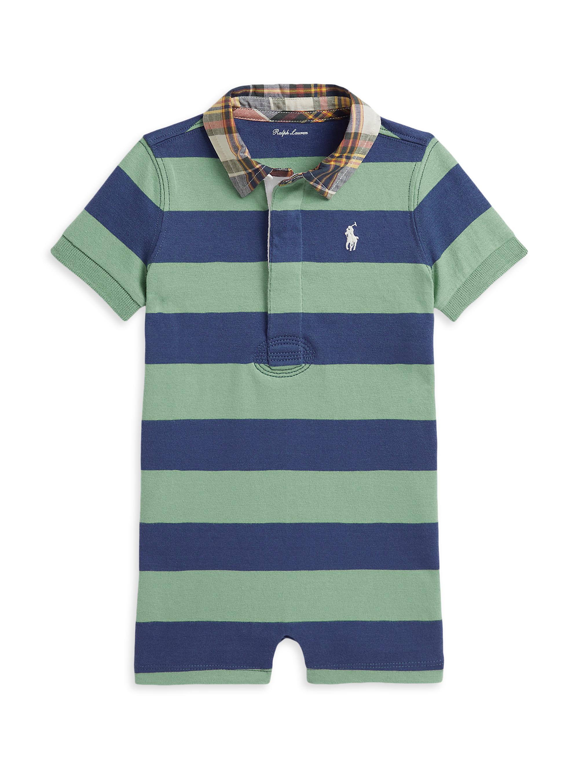 Polo Ralph Lauren Baby Boy's Striped Rugby Shortalls - Faded Mint 9 Months