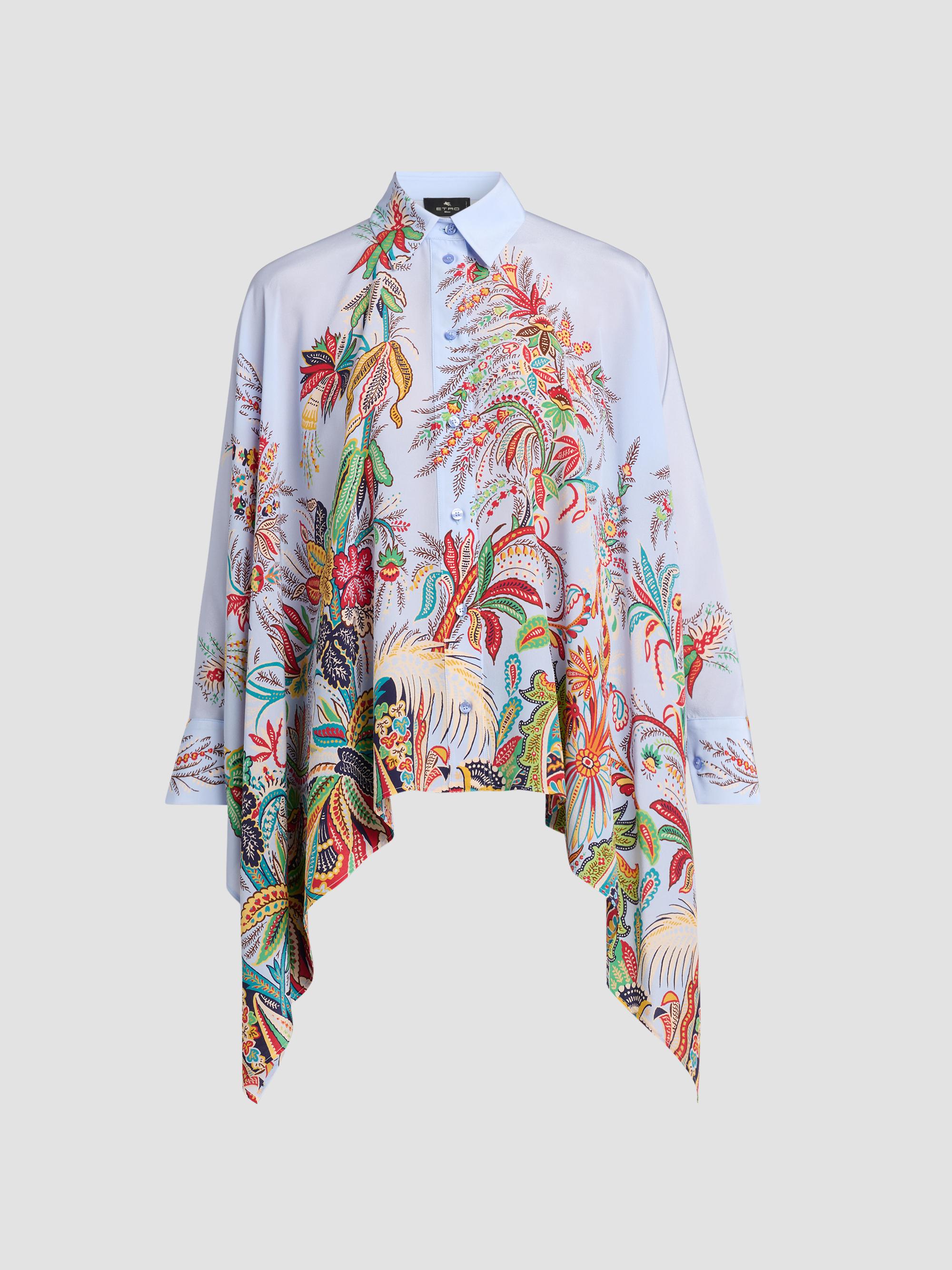 Etro Women's Paisley Handkerchief Hem Silk Shirt - Printed Blue Base | Thumbnail 6