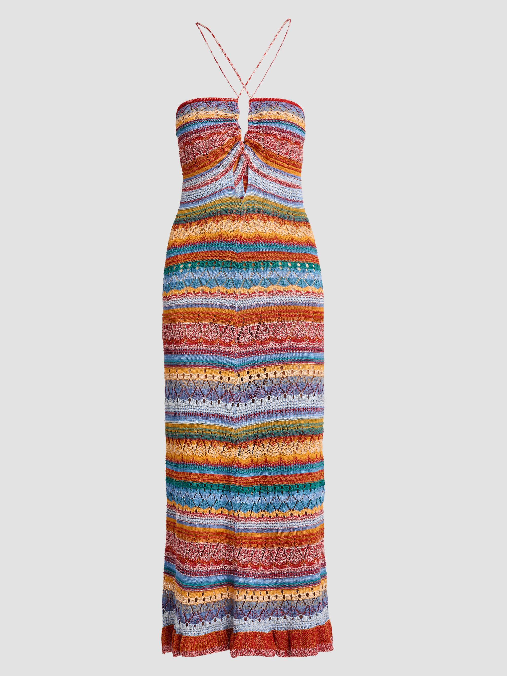 missoni striped plunge knit coverup fringe midi dress Missoni Striped Fringed Crochet-knit Coverup in White