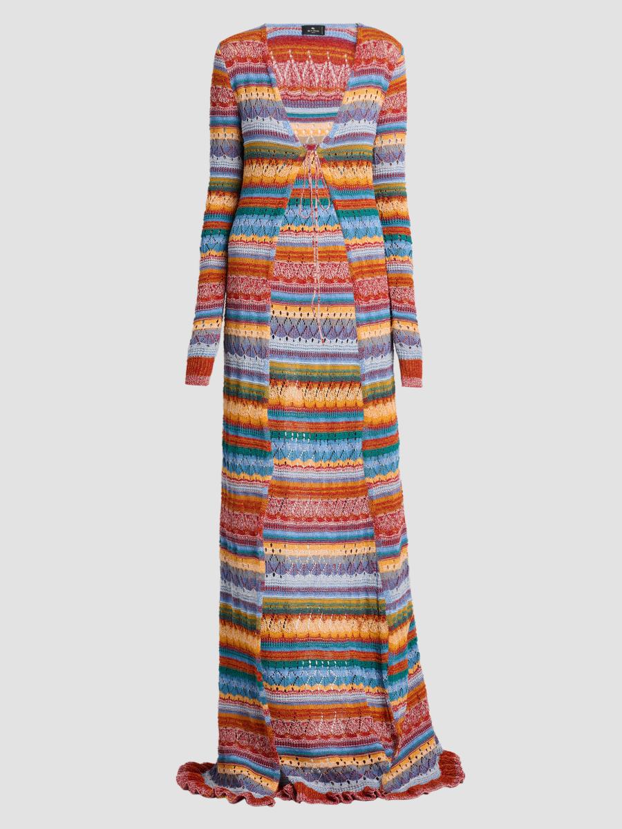 Etro Women's Striped Open-knit Cotton Long Cardigan In Multi