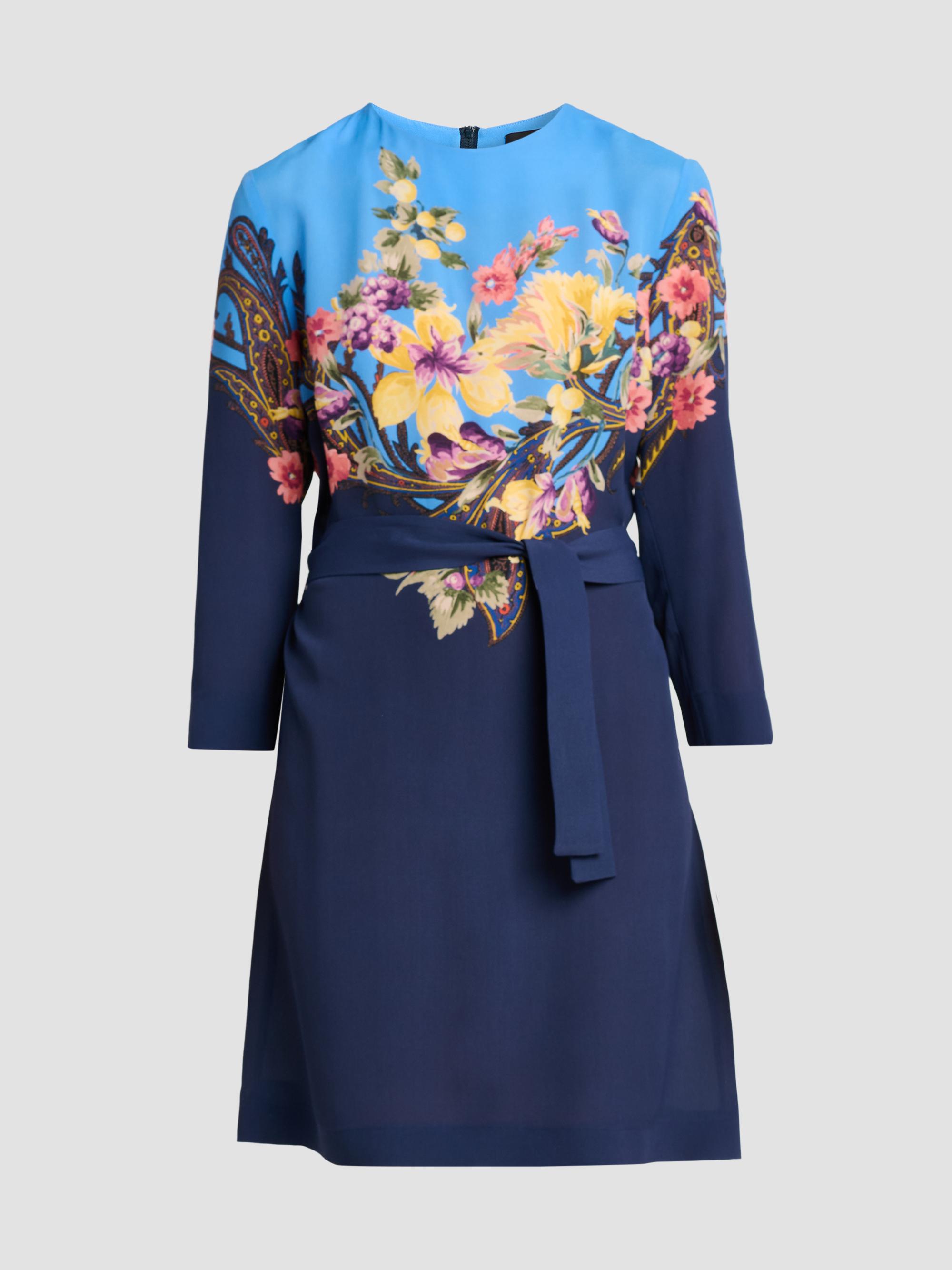 Etro Women's Floral Print Mini Dress - Printed Blue | Thumbnail 6