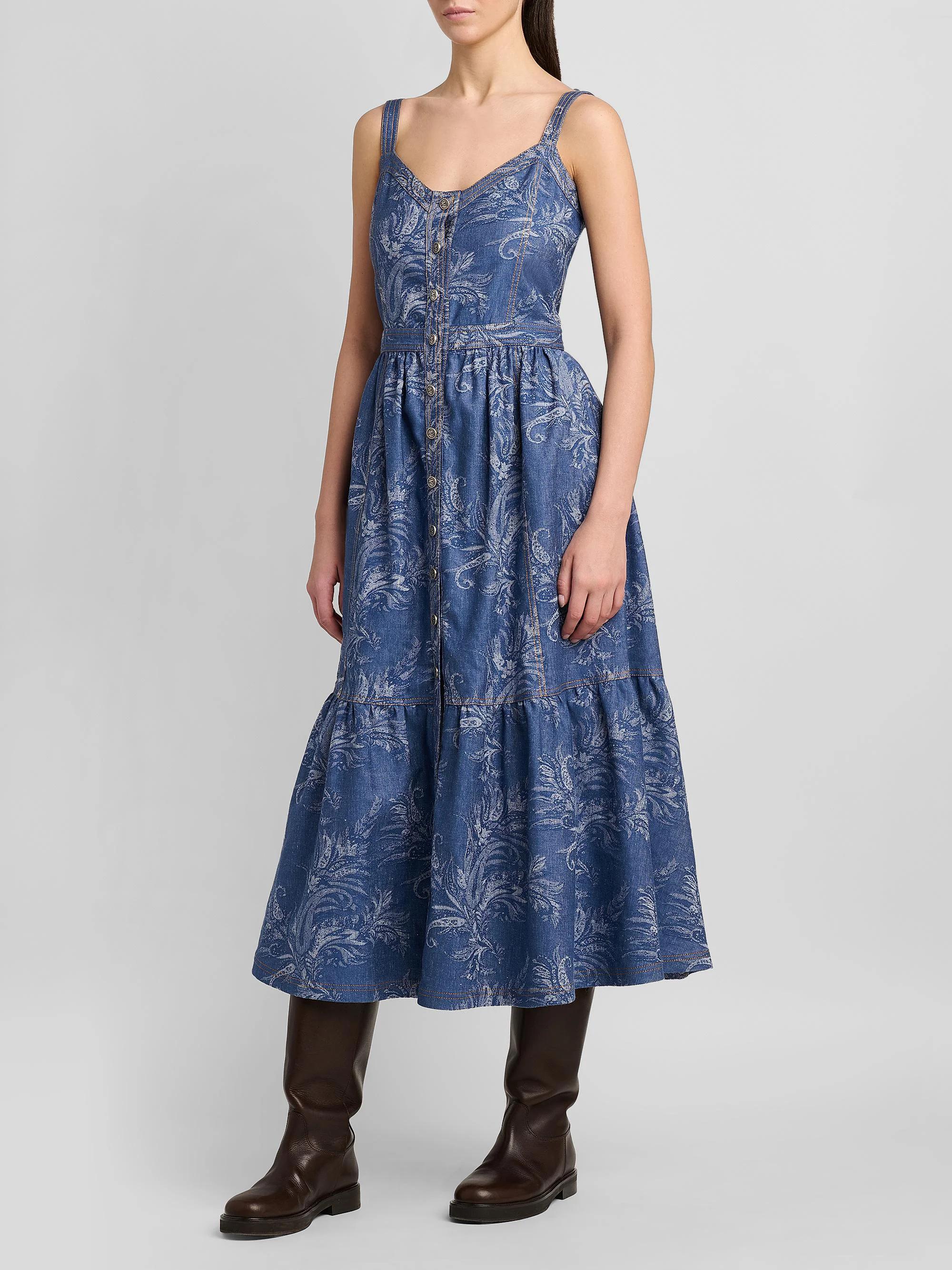 Etro Women's Paisley Denim Midi Dress - Blue
