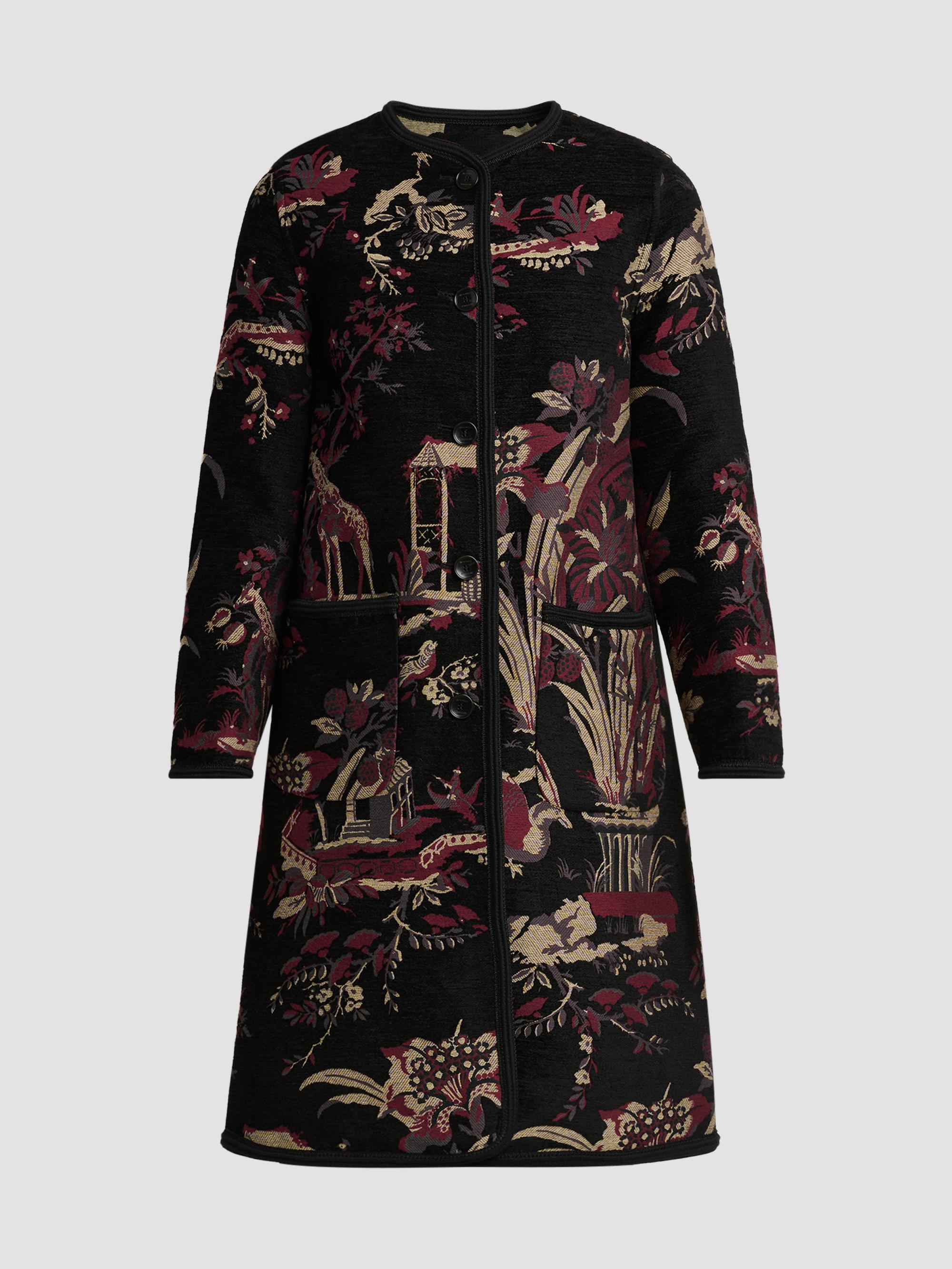 Etro Women's Jacquard Collarless Coat - Multicolor Black Base | Thumbnail 6