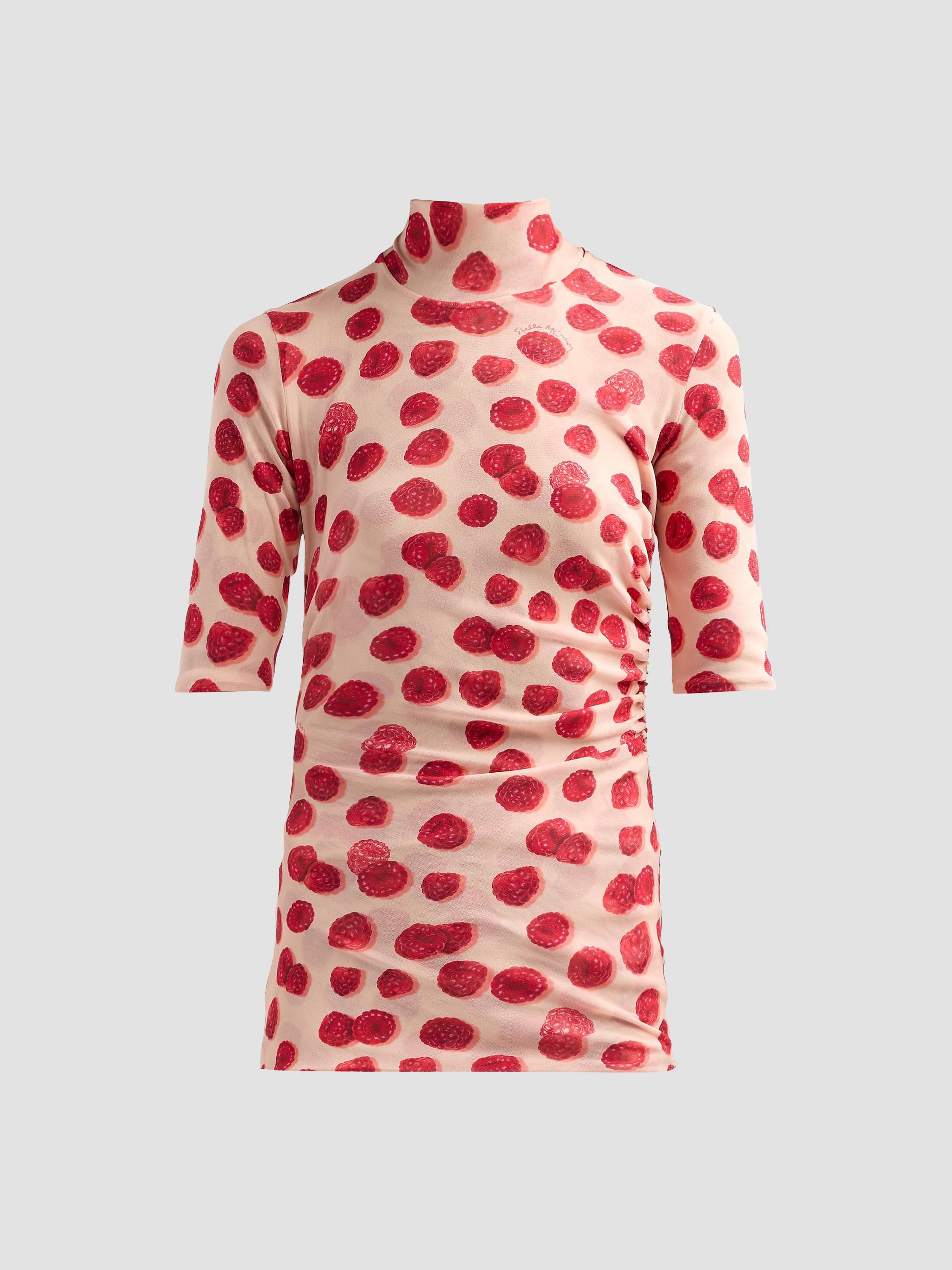 Stella McCartney Women's Raspberry-Print Gathered Mesh Top - Raspberry | Thumbnail 6