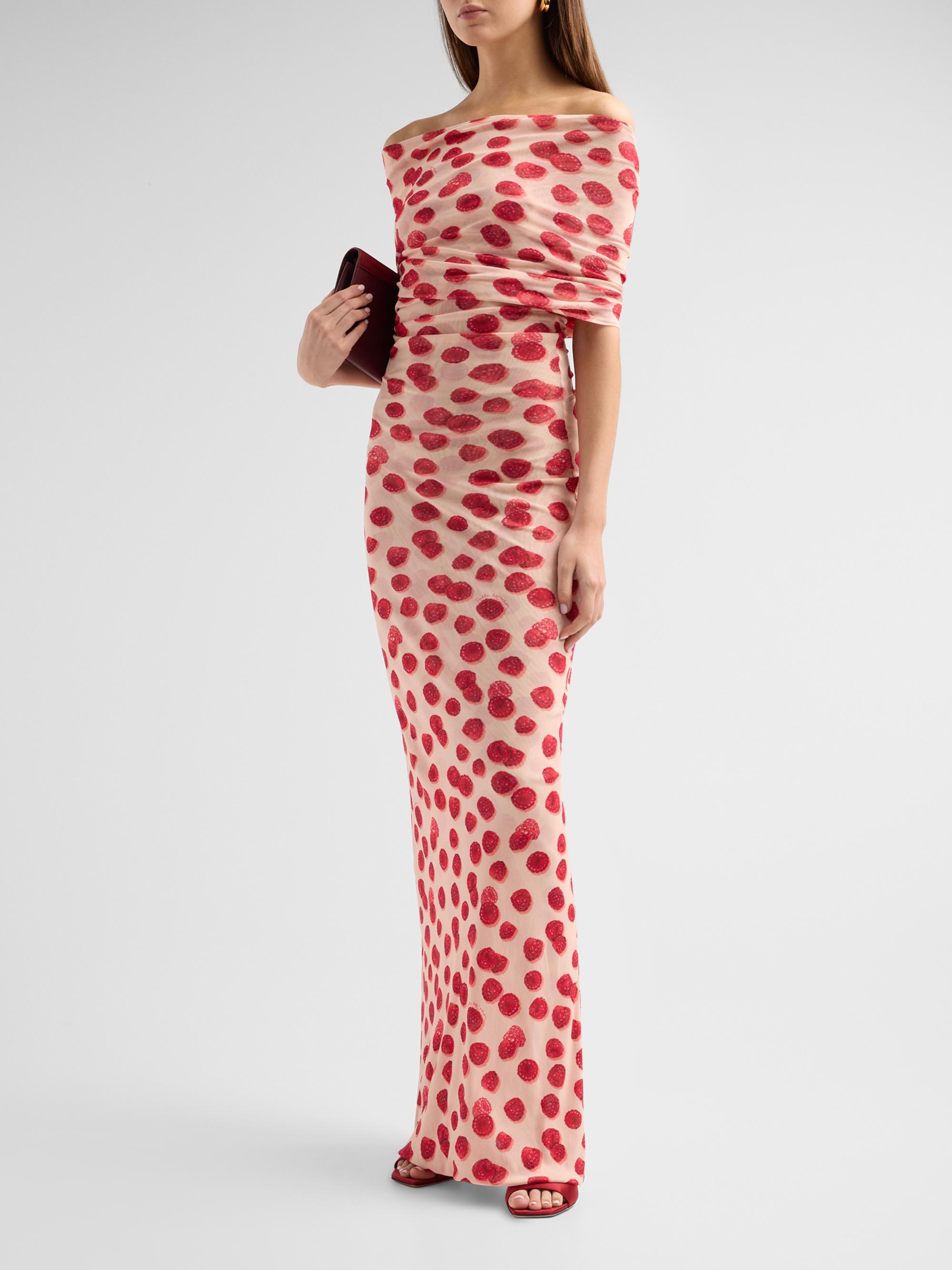 Stella McCartney Raspberry-Print Mesh Off-The-Shoulder Maxi Dress ...