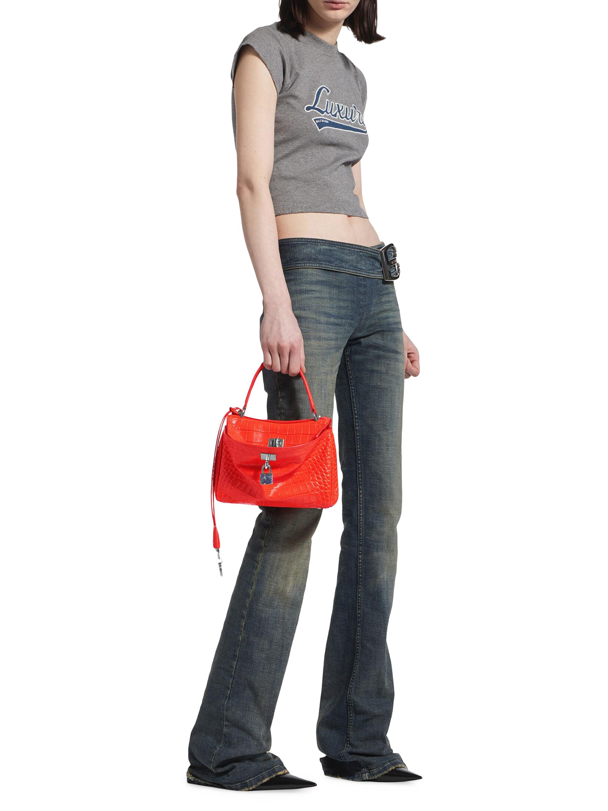 Balenciaga Women's Rodeo Crossbody Bag with Rhinestones - Pop Orange
