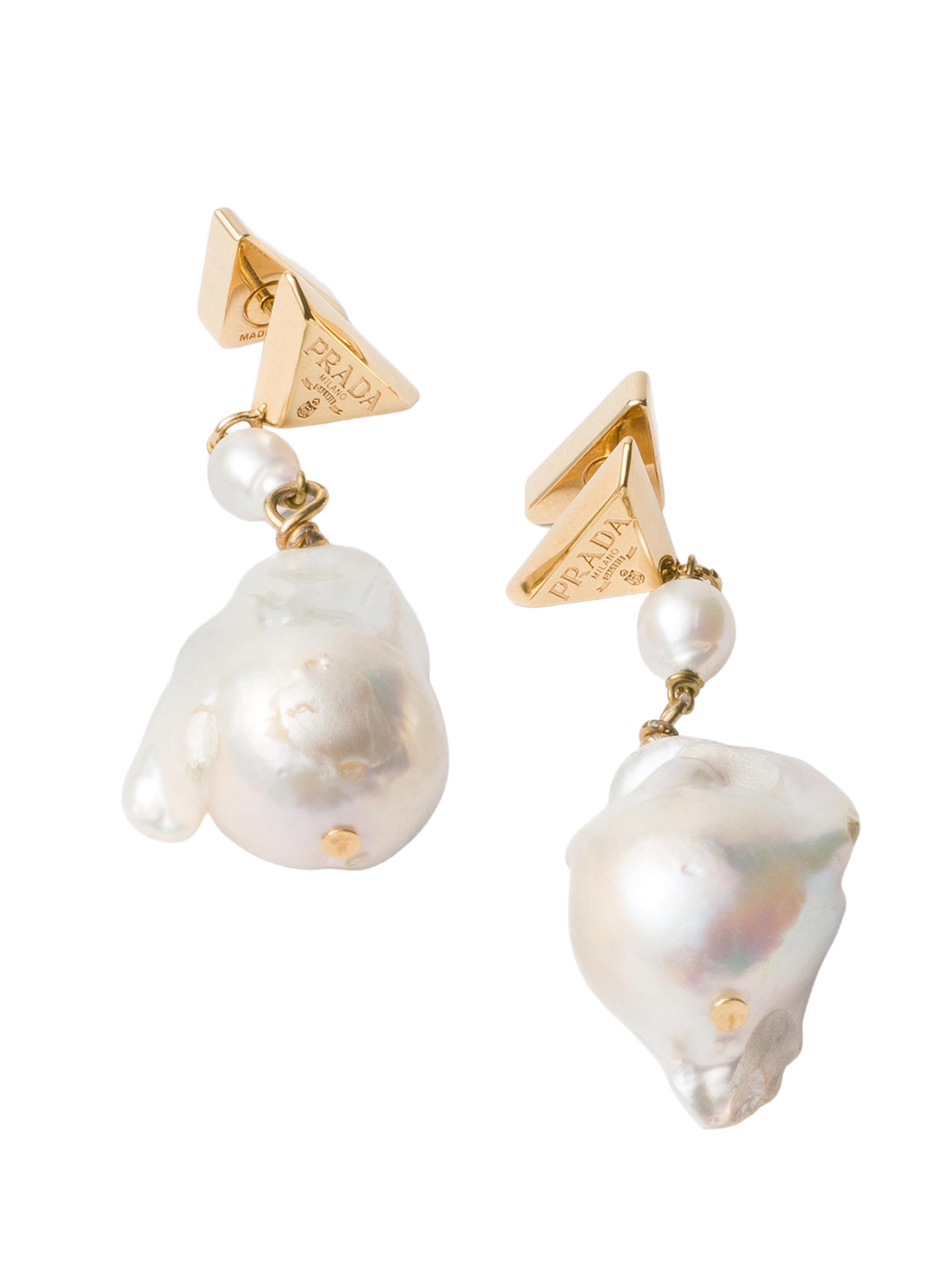 Prada Women's Metal Earrings with Pearls - Gold Multi - Women's Jewelry And Watches