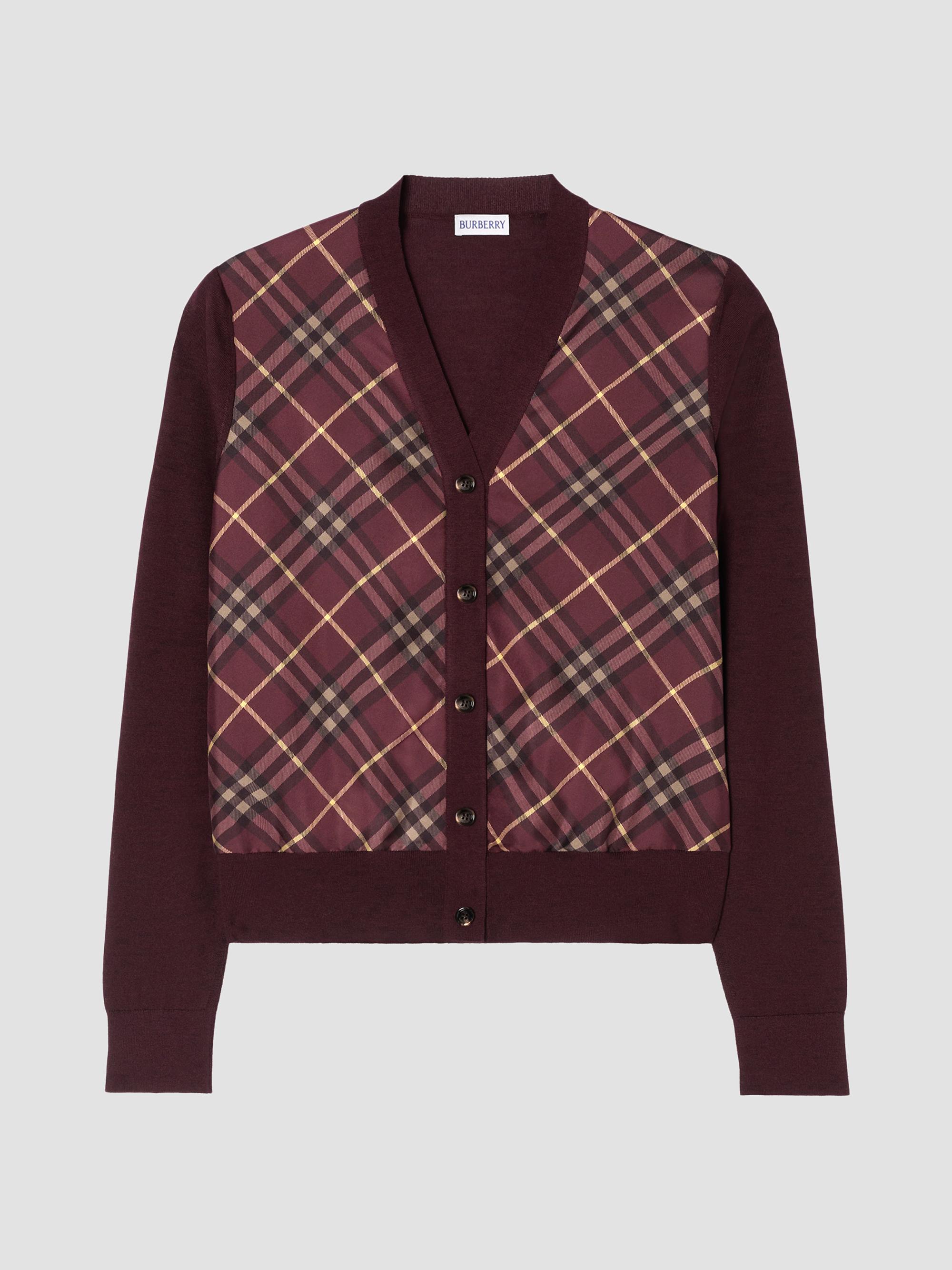 Burberry Check Panel Wool-Silk Cardigan | Saks Fifth Avenue