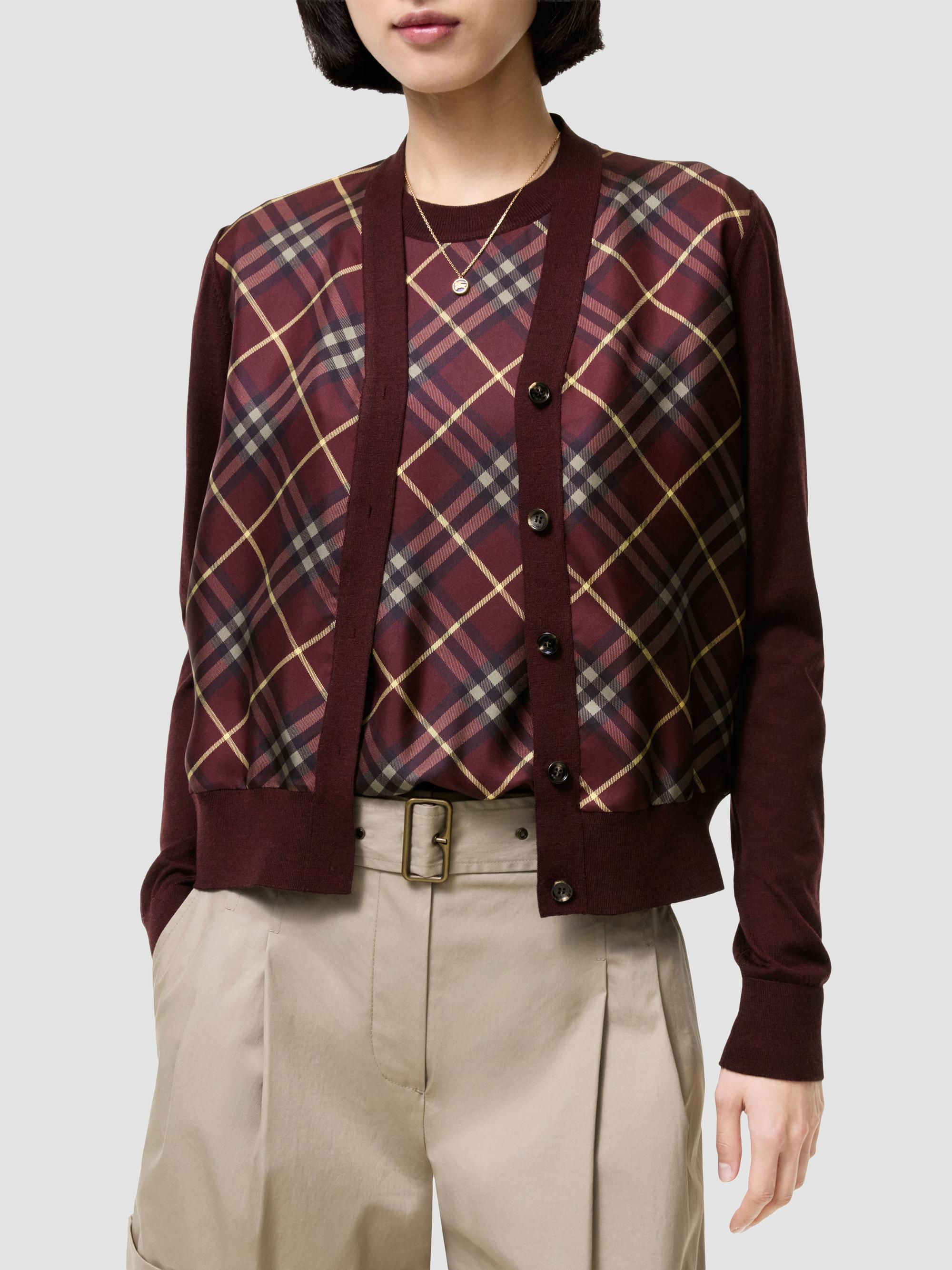 Burberry Check Panel Wool-Silk Cardigan | Saks Fifth Avenue