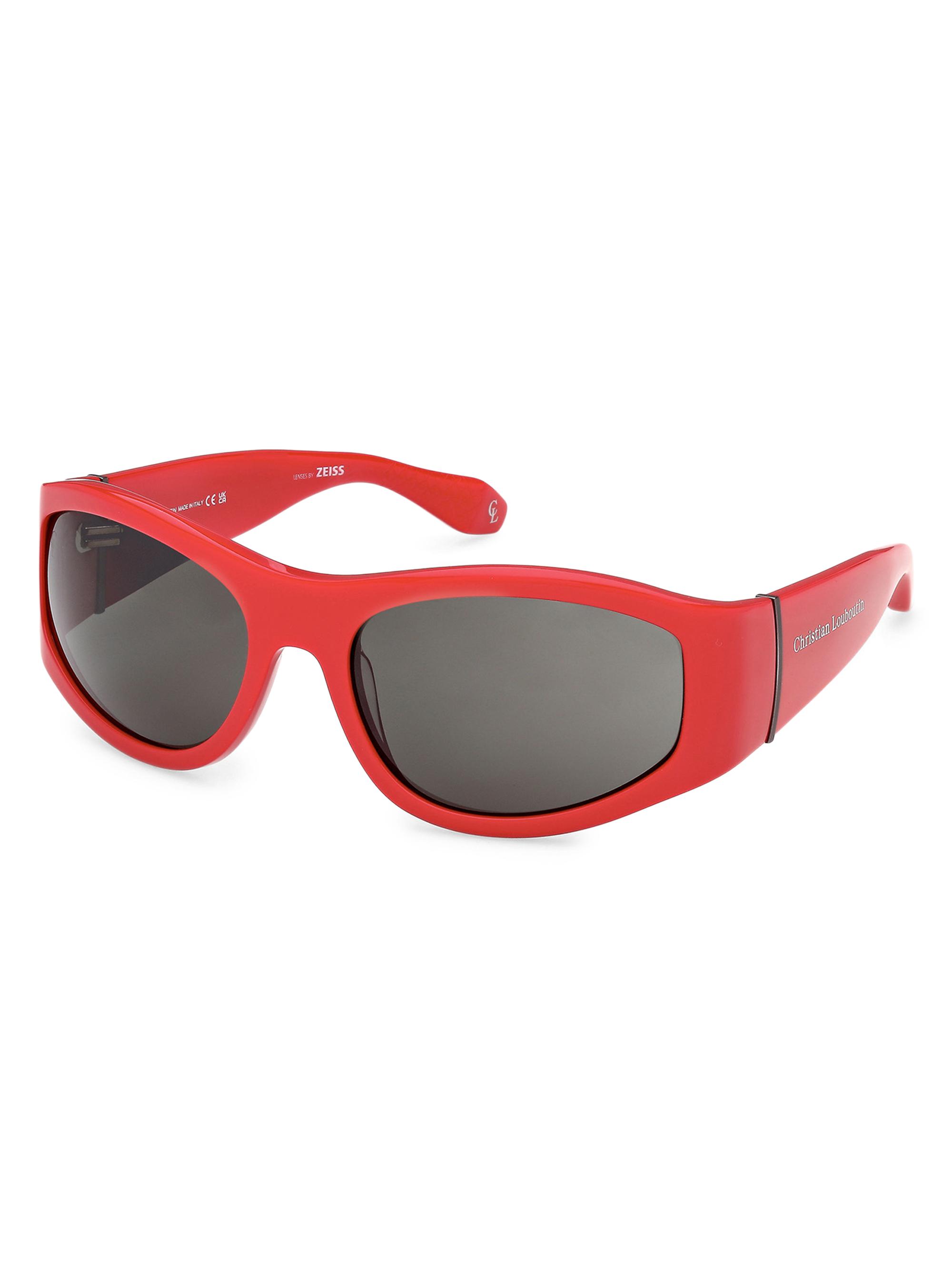 Christian Louboutin Men's 60MM Oval Sunglasses - Shiny Red Smoke