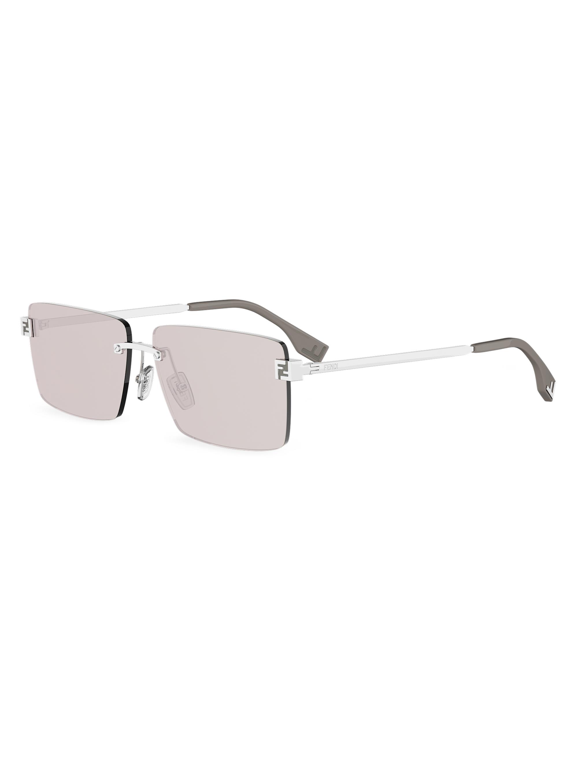 Fendi Men's Sky 60MM Rimless Sunglasses - Shiny Palladium Brown Mirror