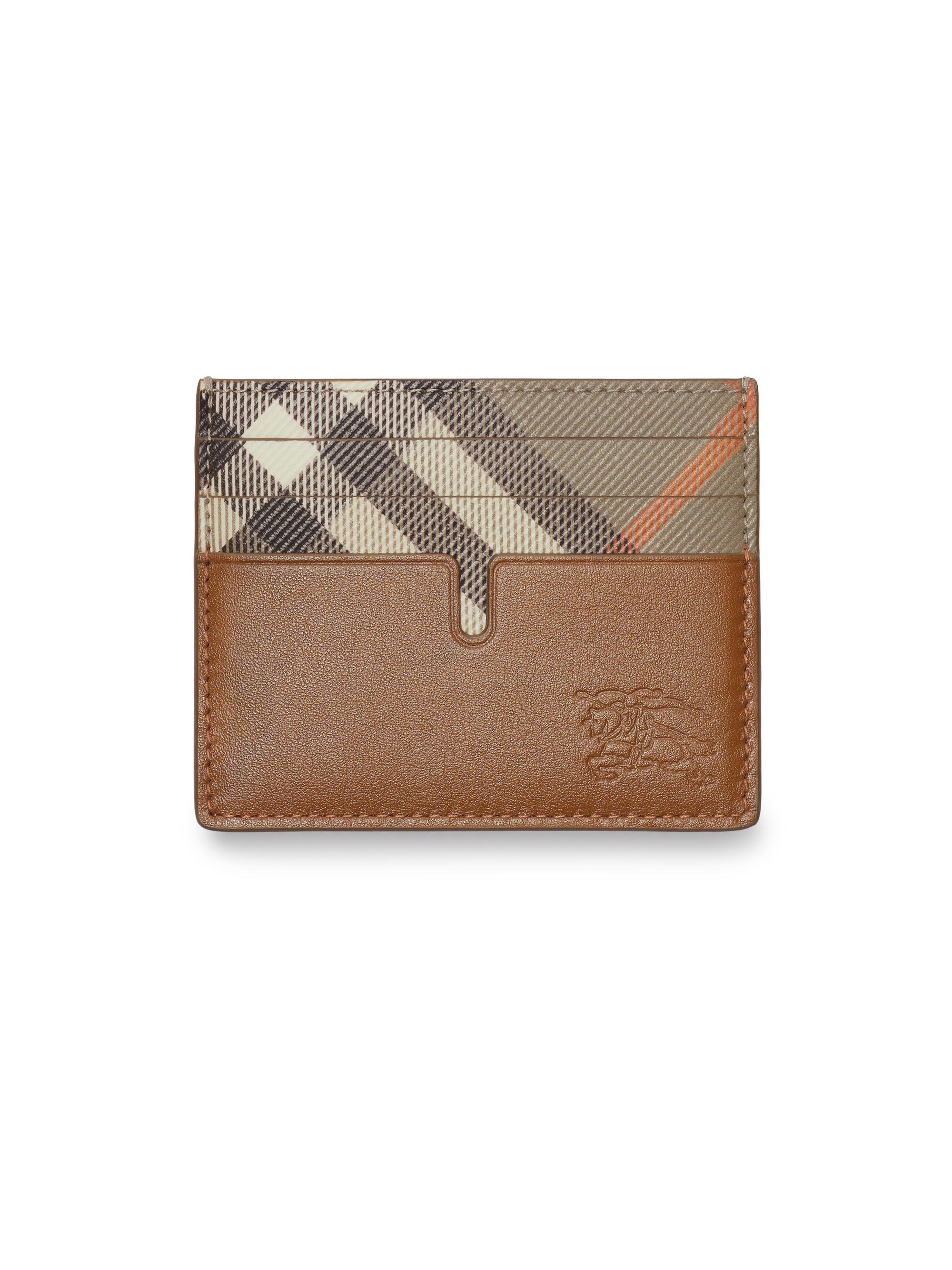 Burberry Men's Pop Check Leather Card Case - Finch Brown Hazel - Women's Clothing